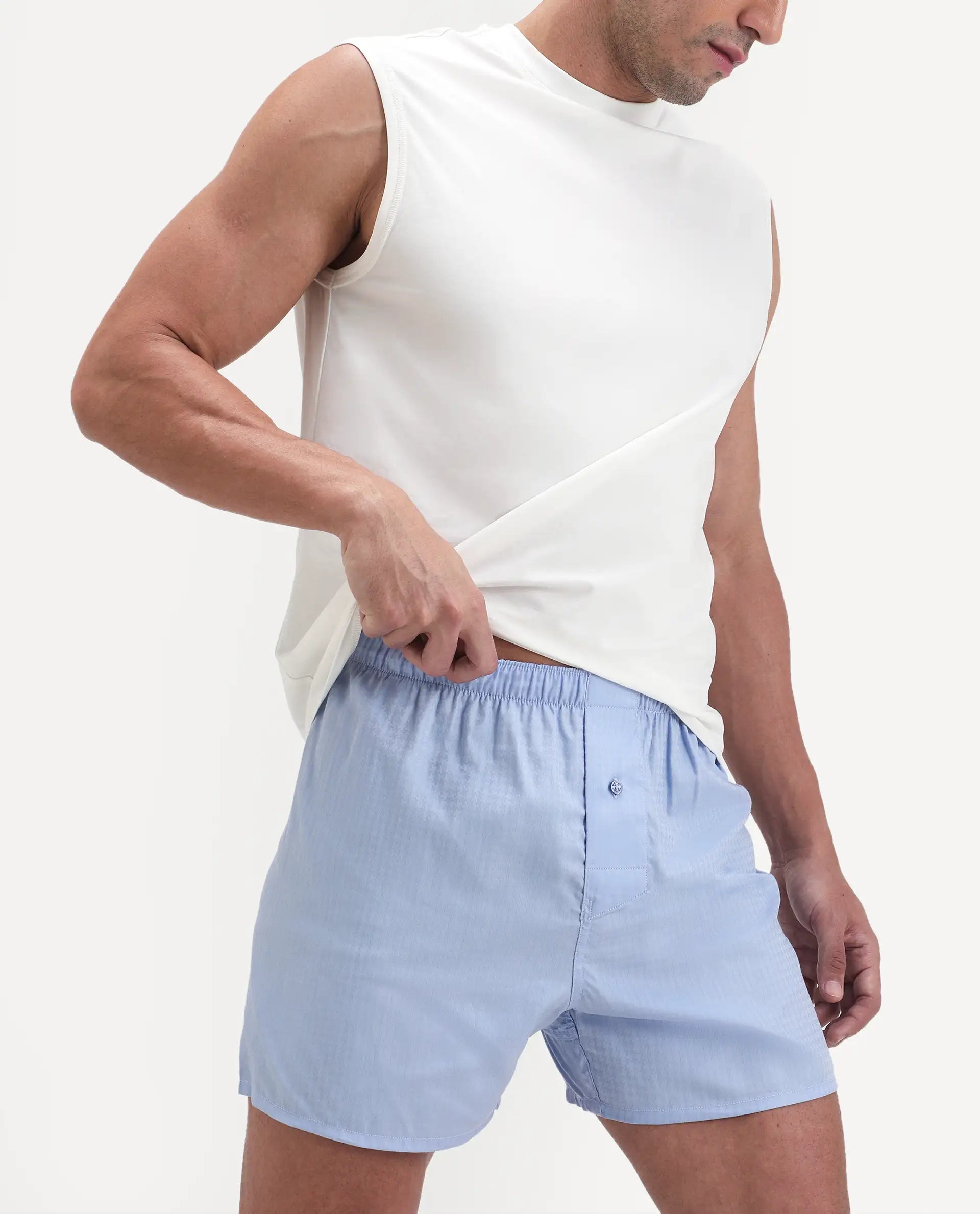 Rare Rabbit Men's Kiva Light Blue Cotton Regular Fit Checks Boxer