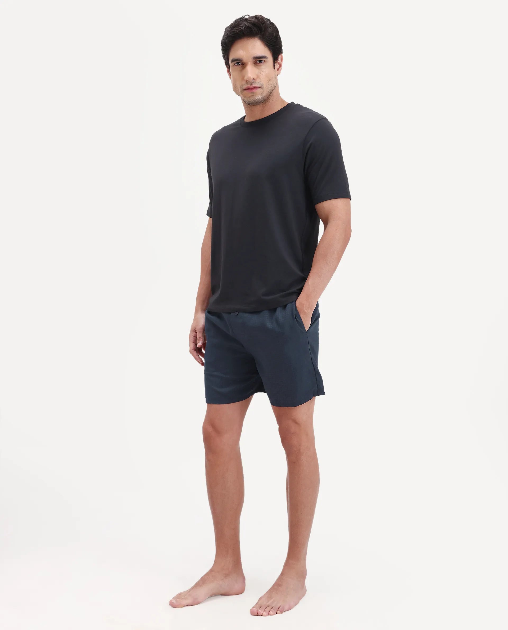 Rare Rabbit Men's Cean Navy Cotton Fabric Regular Fit Checks Boxer