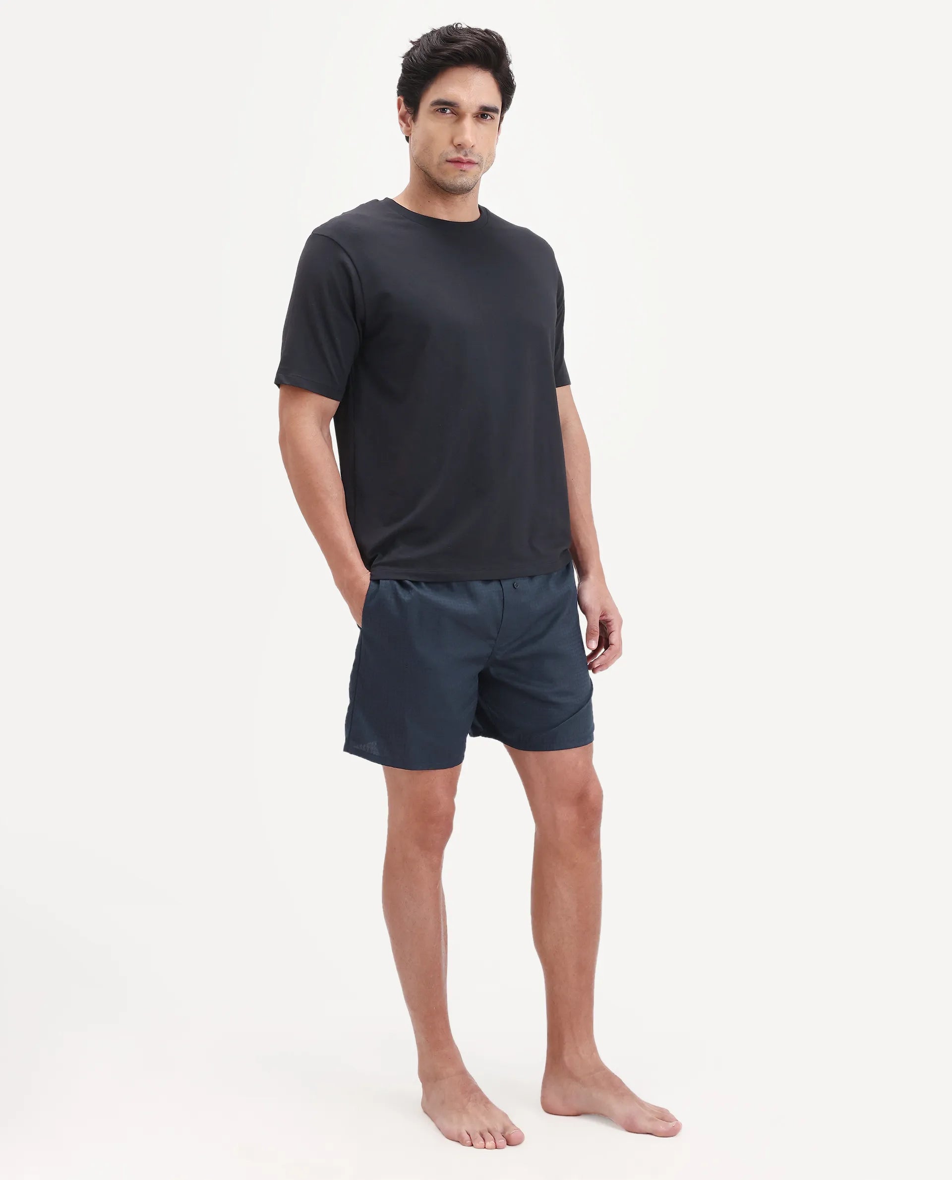 Rare Rabbit Men's Cean Navy Cotton Fabric Regular Fit Checks Boxer