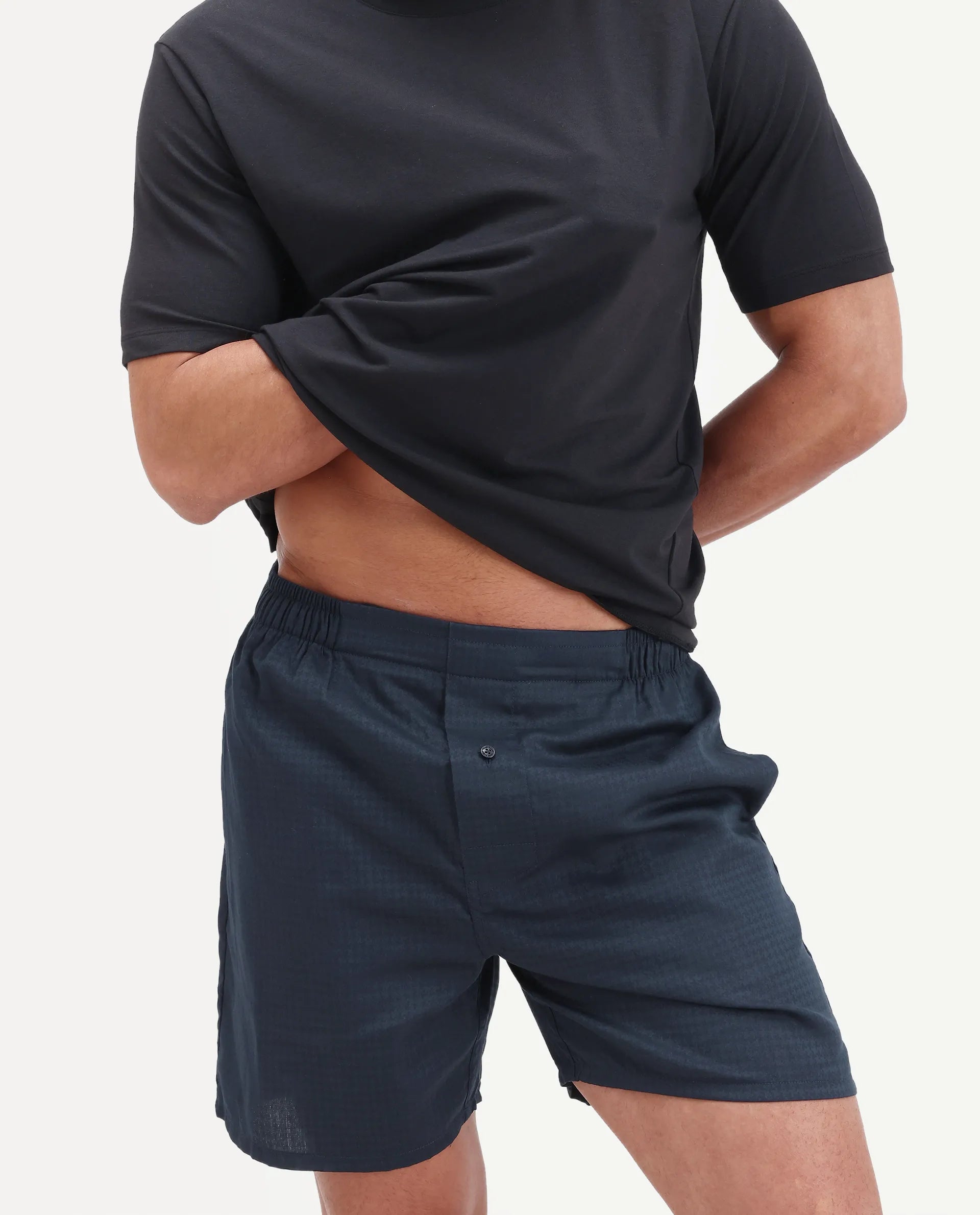 Rare Rabbit Men's Cean Navy Cotton Fabric Regular Fit Checks Boxer