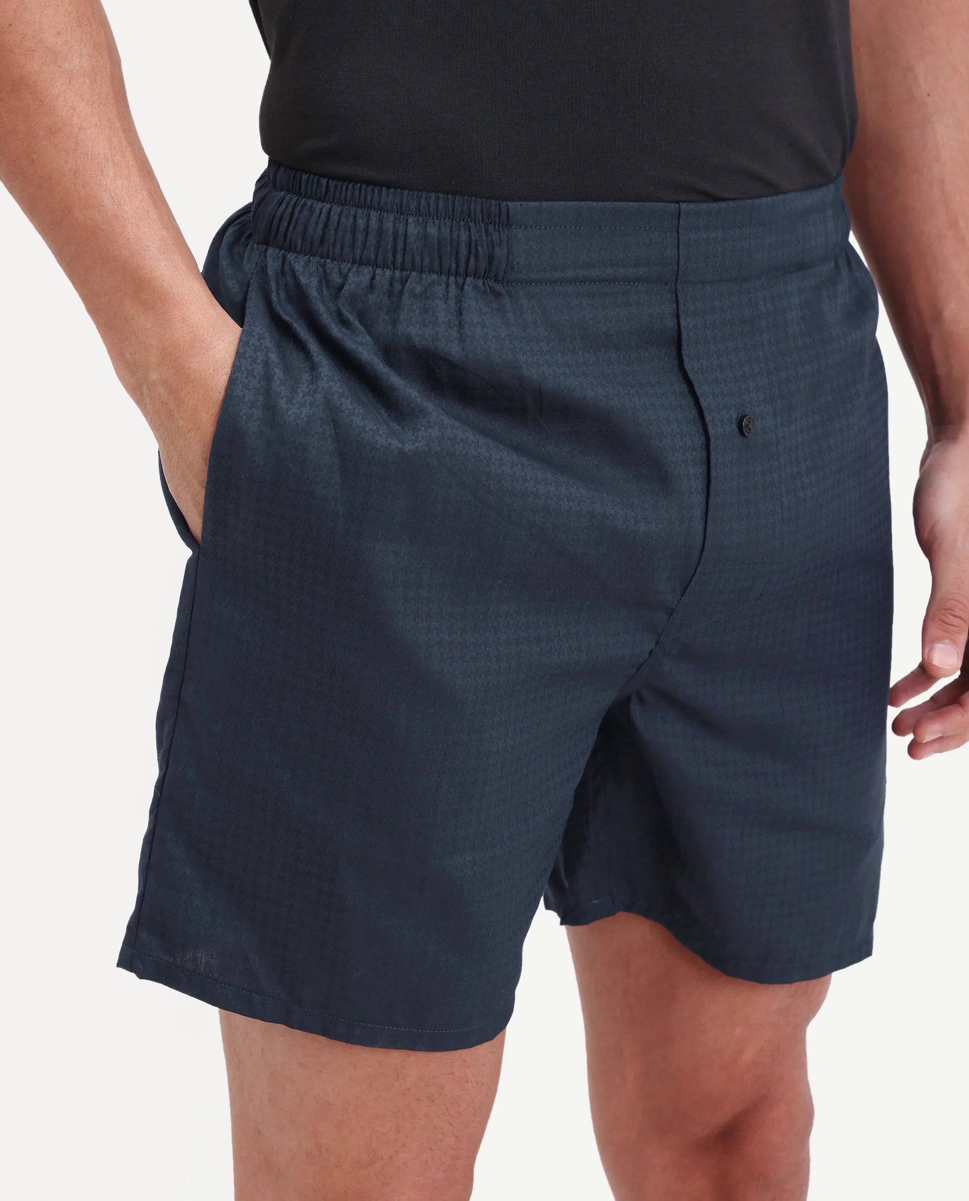 Rare Rabbit Men's Cean Navy Cotton Fabric Regular Fit Checks Boxer