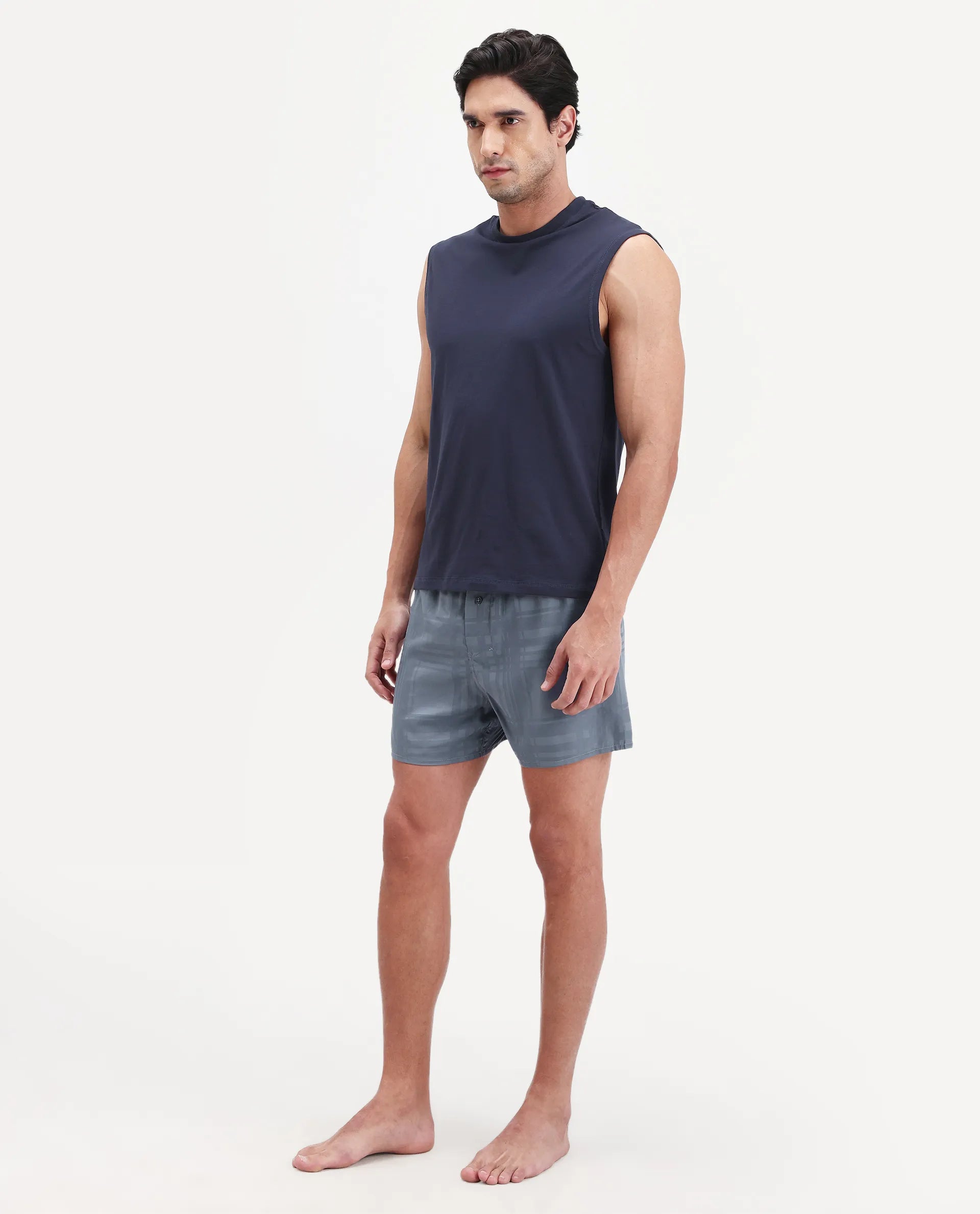 Rare Rabbit Men's Deval Dark Grey Cotton Blend Fabric Regular Fit Checks Boxer
