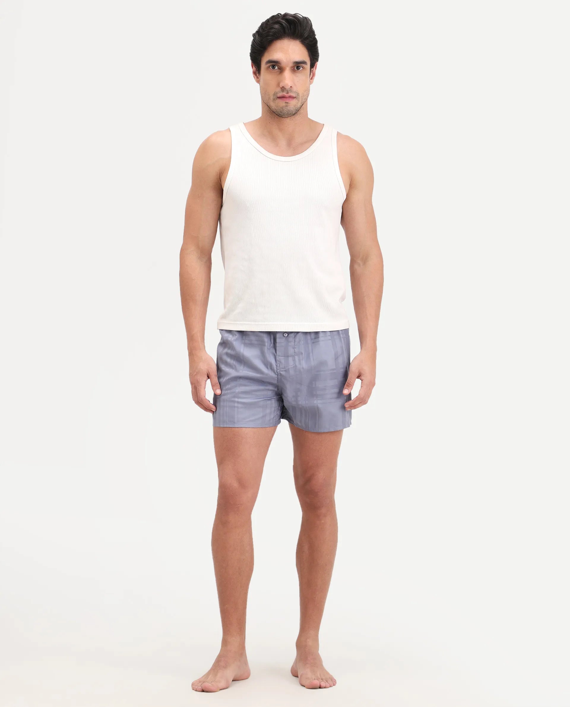 Rare Rabbit Men's Deval Pastel Purple Cotton Blend Fabric Regular Fit Checks Boxer