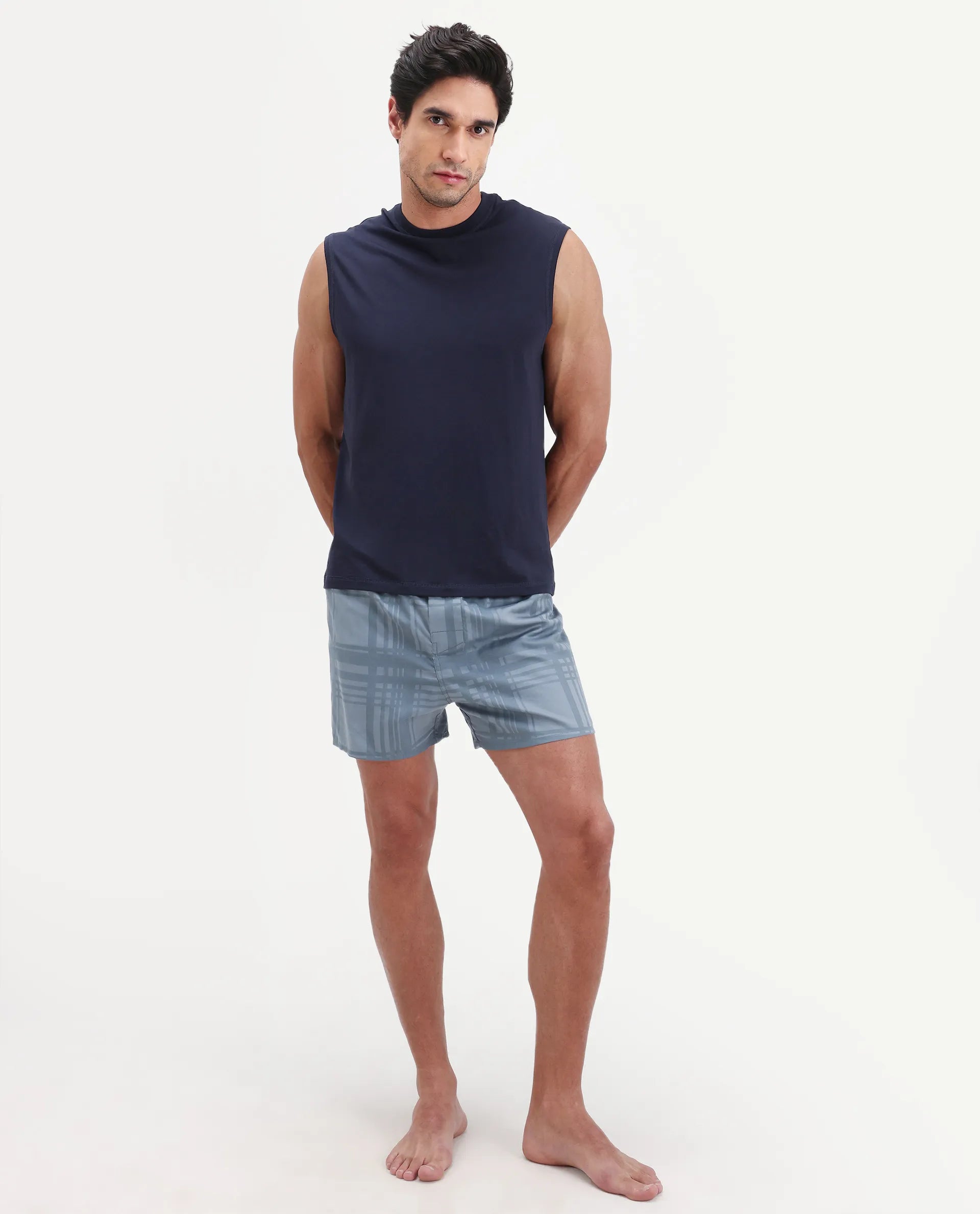 Rare Rabbit Men's Deval Dark Teal Cotton Blend Fabric Regular Fit Checks Boxer