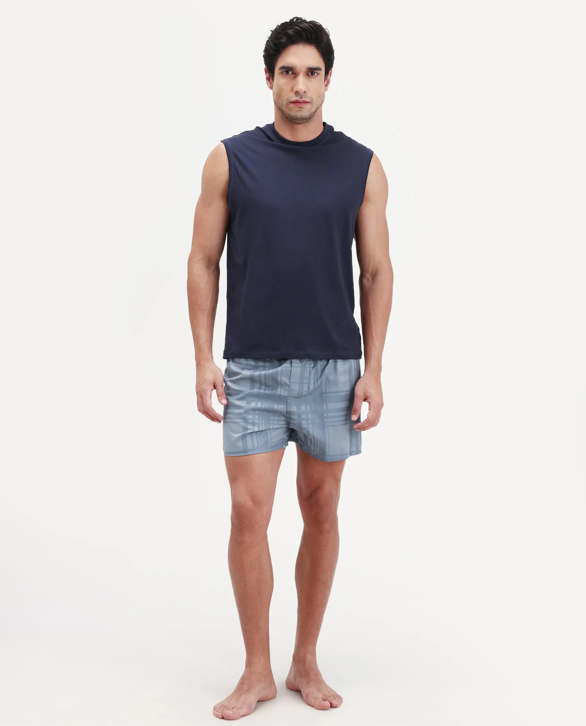 Rare Rabbit Men's Deval Dark Teal Cotton Blend Fabric Regular Fit Checks Boxer