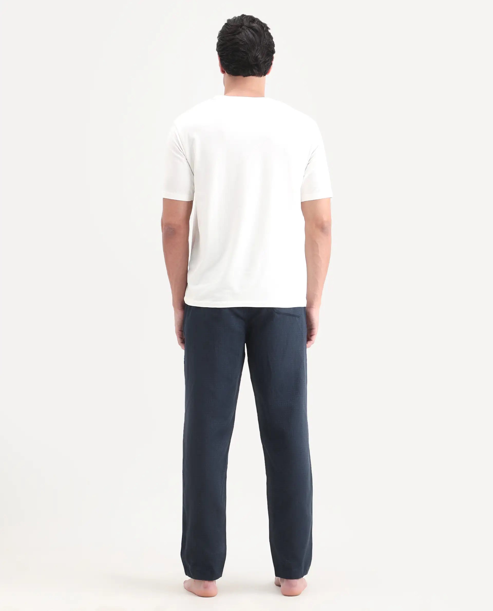 Rare Rabbit Men's Mariv Navy Cotton Fabric Regular Fit Checks Pajama