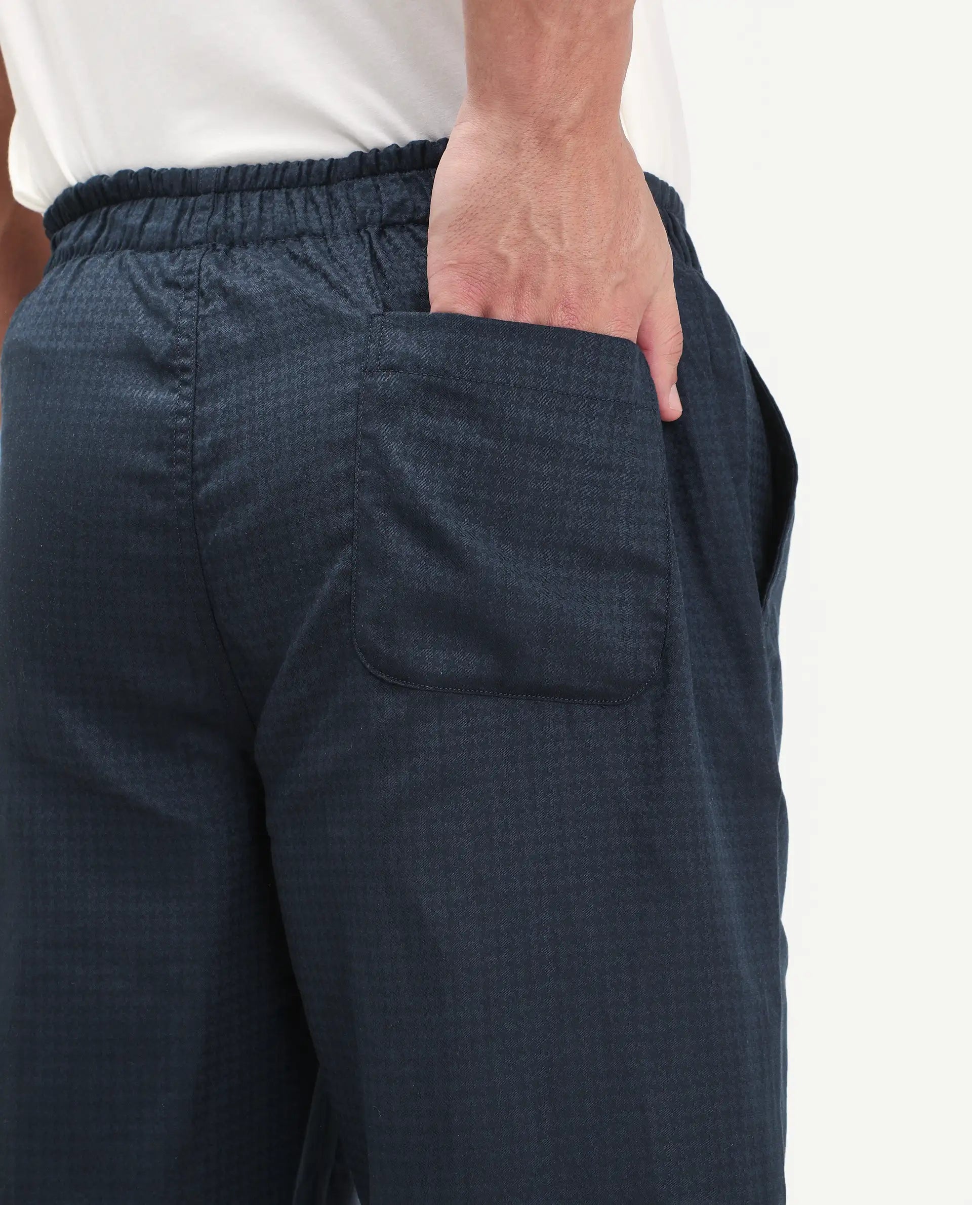 Rare Rabbit Men's Mariv Navy Cotton Fabric Regular Fit Checks Pajama