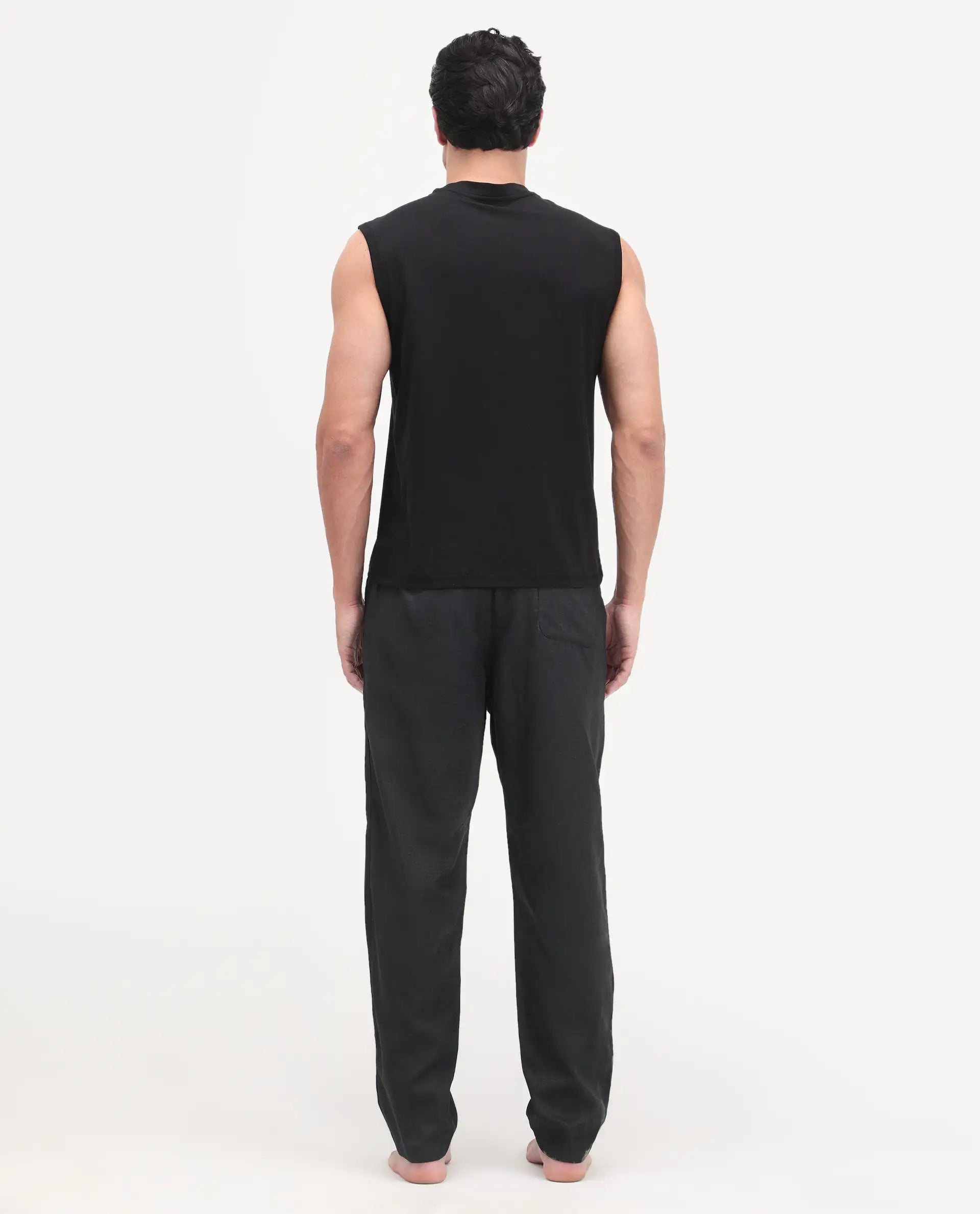 Rare Rabbit Men's Mariv Black Cotton Fabric Regular Fit Checks Pajama