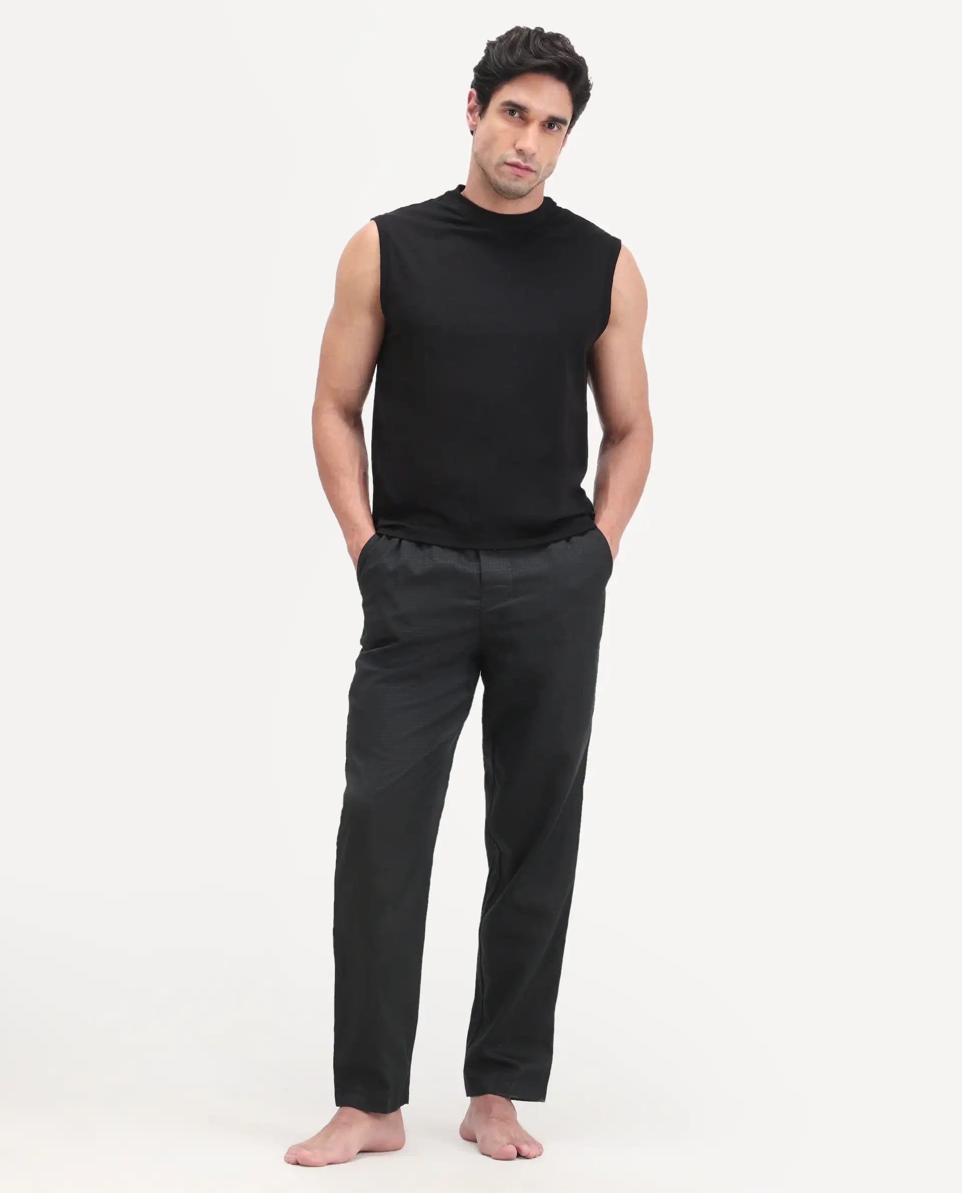 Rare Rabbit Men's Mariv Black Cotton Fabric Regular Fit Checks Pajama