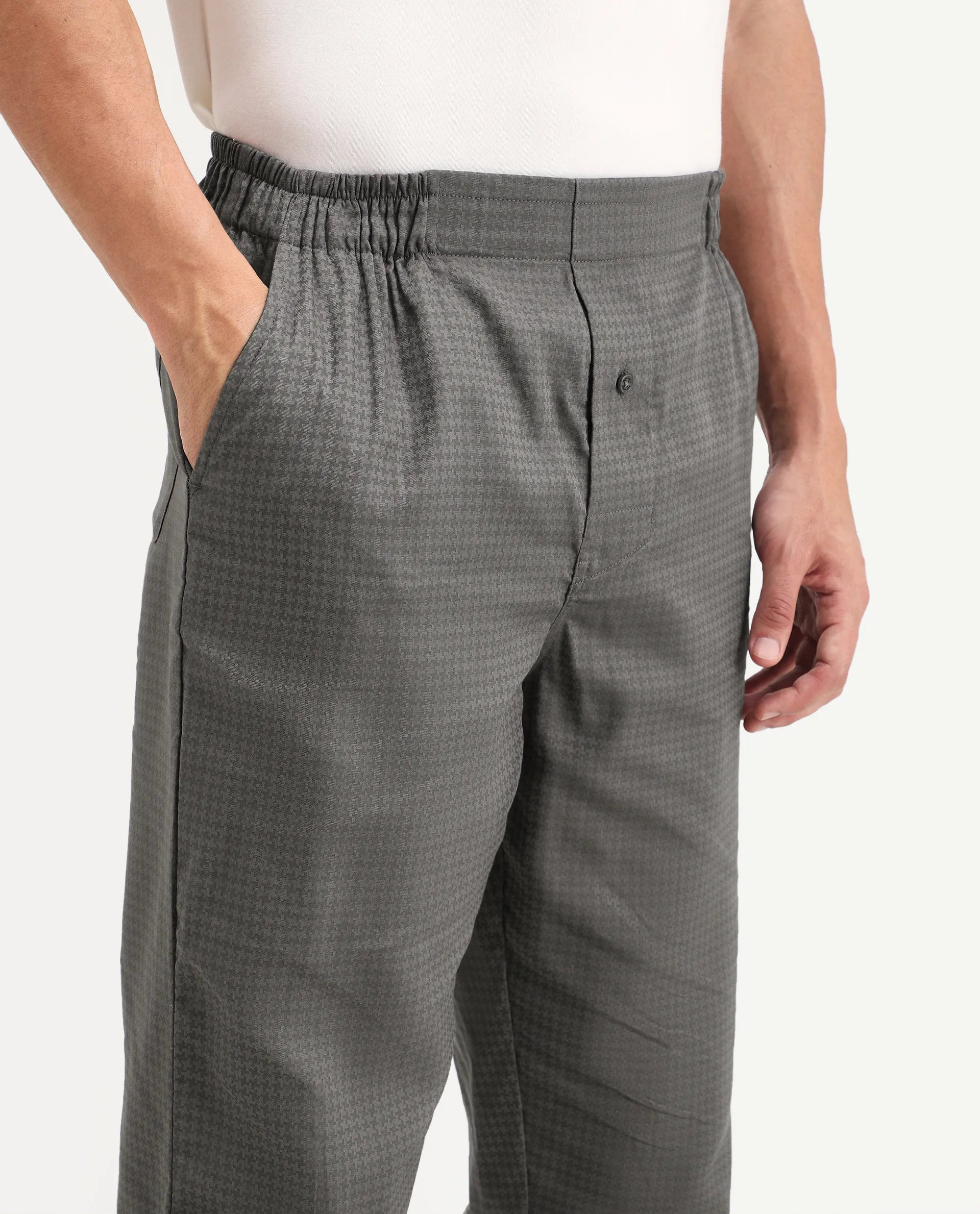 Rare Rabbit Men's Mariv Dark Grey Cotton Fabric Regular Fit Checks Pajama