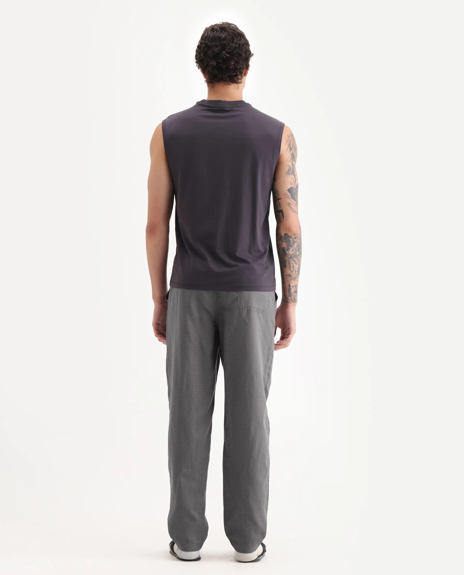 Rare Rabbit Men's Mariv Dark Grey Cotton Fabric Regular Fit Checks Pajama