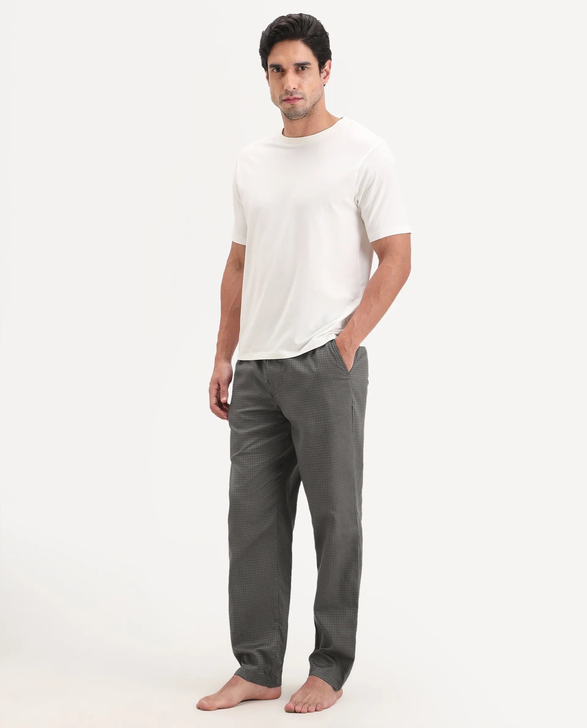 Rare Rabbit Men's Mariv Dark Grey Cotton Fabric Regular Fit Checks Pajama