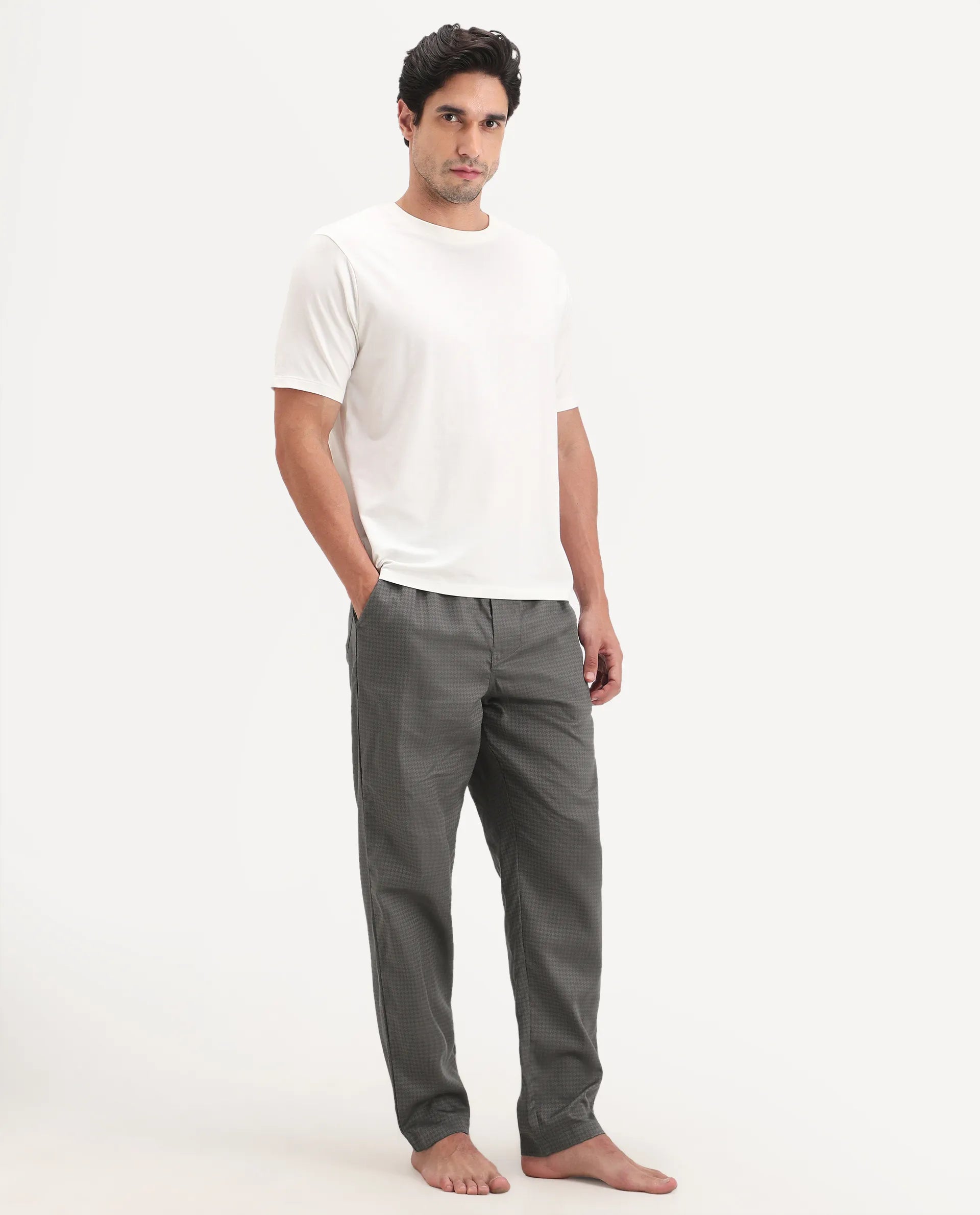 Rare Rabbit Men's Mariv Dark Grey Cotton Fabric Regular Fit Checks Pajama