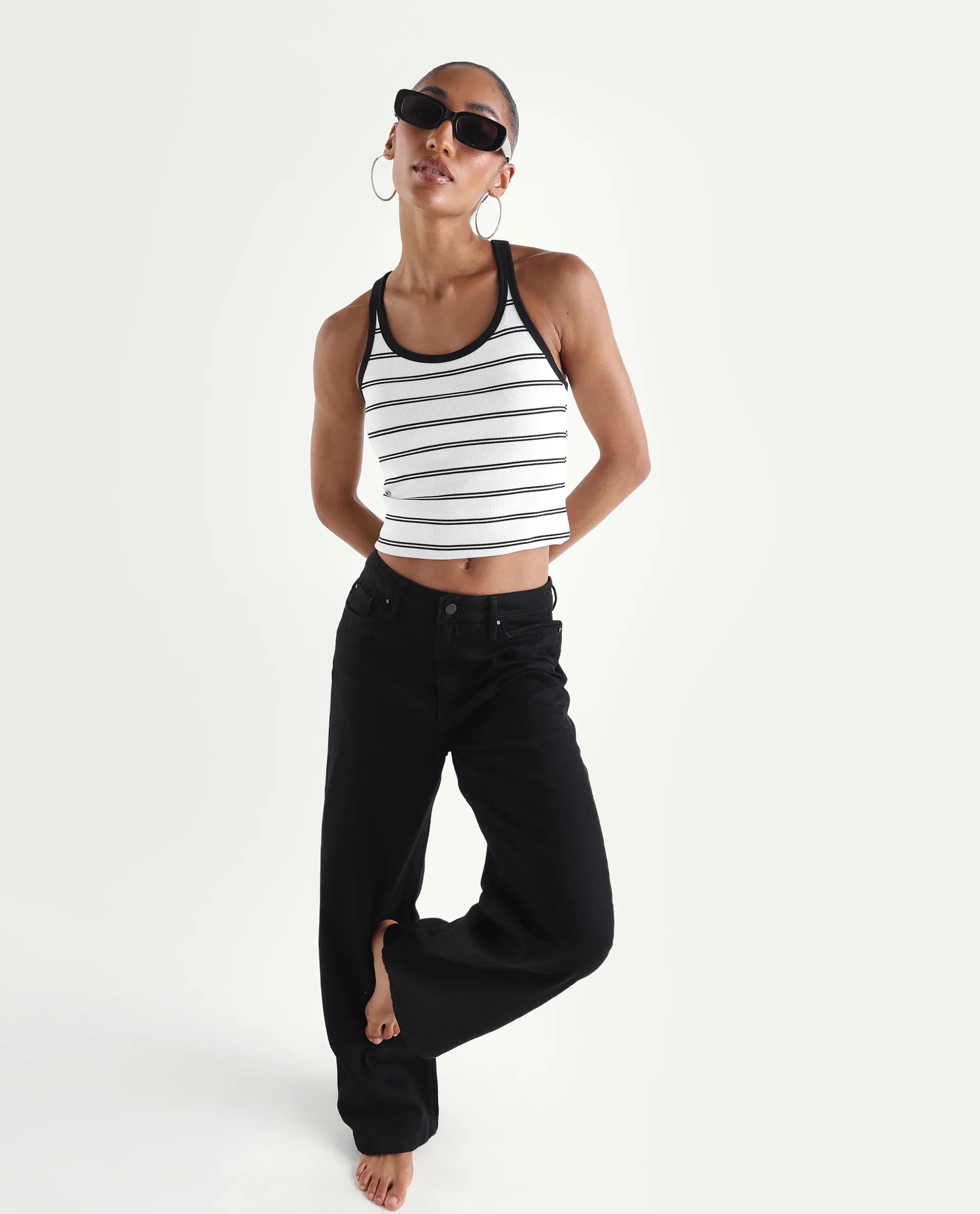Rareism Women's Denmy Black Cotton Straight Plain Jeans