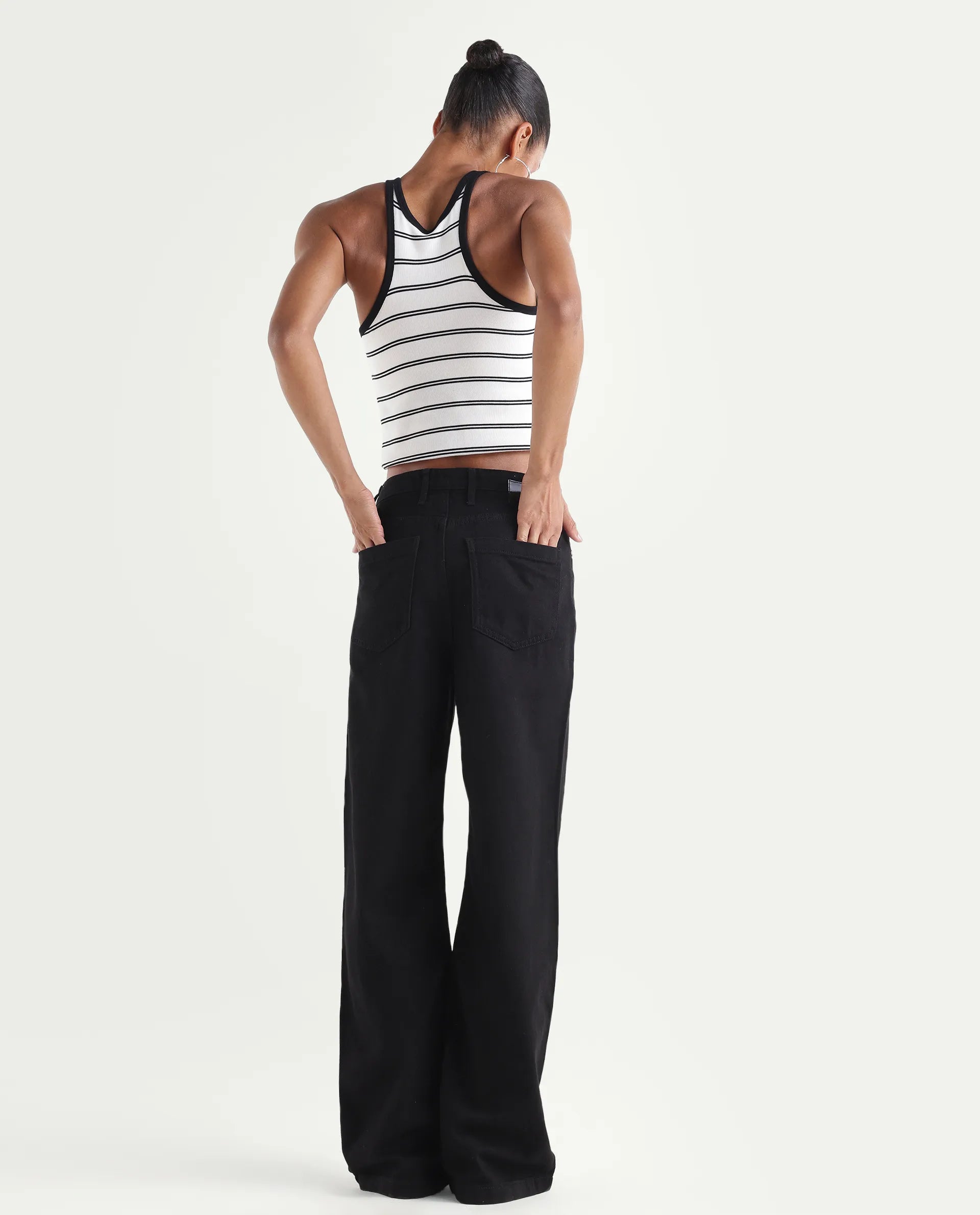 Rareism Women's Denmy Black Cotton Straight Plain Jeans