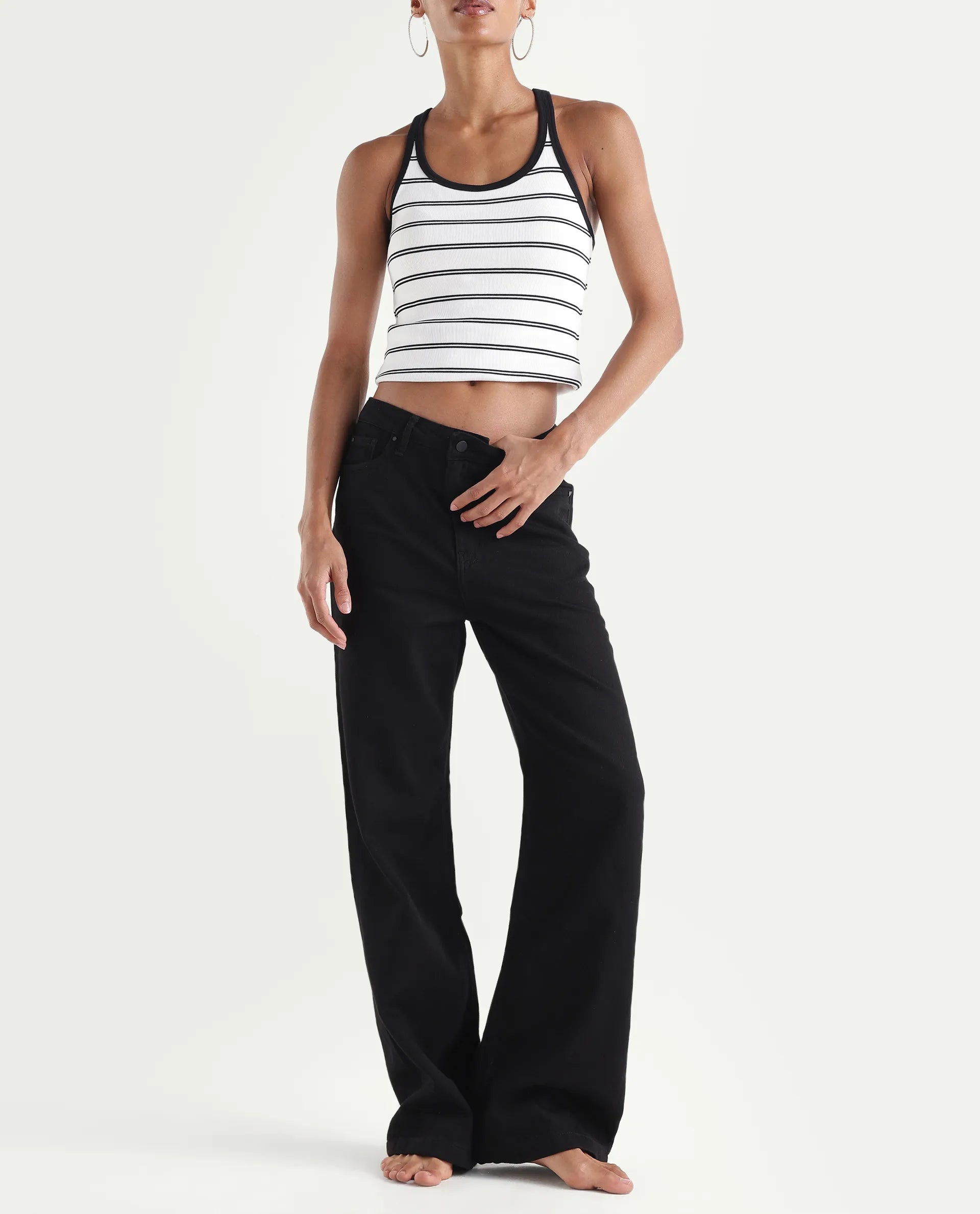 Rareism Women's Denmy Black Cotton Straight Plain Jeans