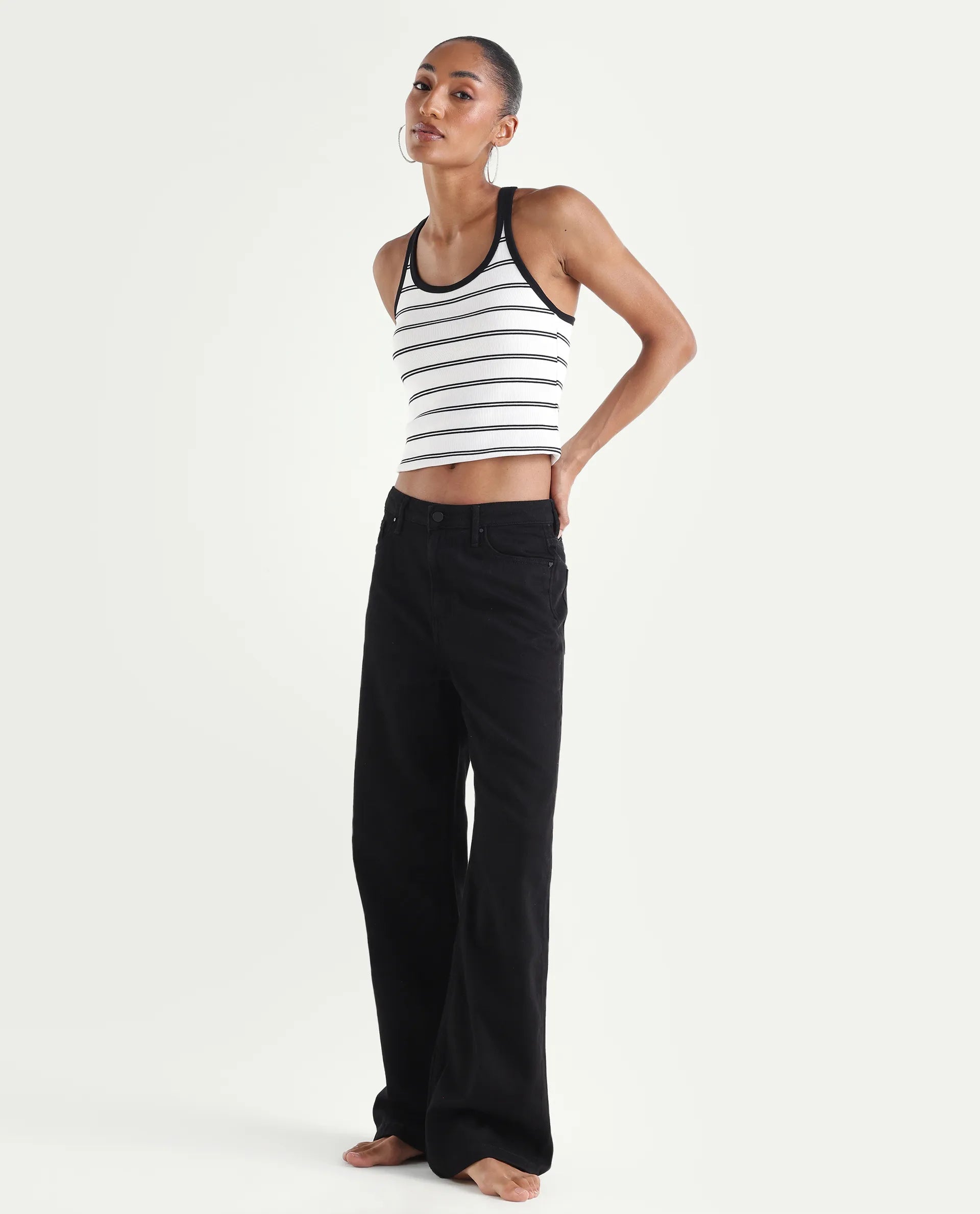 Rareism Women's Denmy Black Cotton Straight Plain Jeans