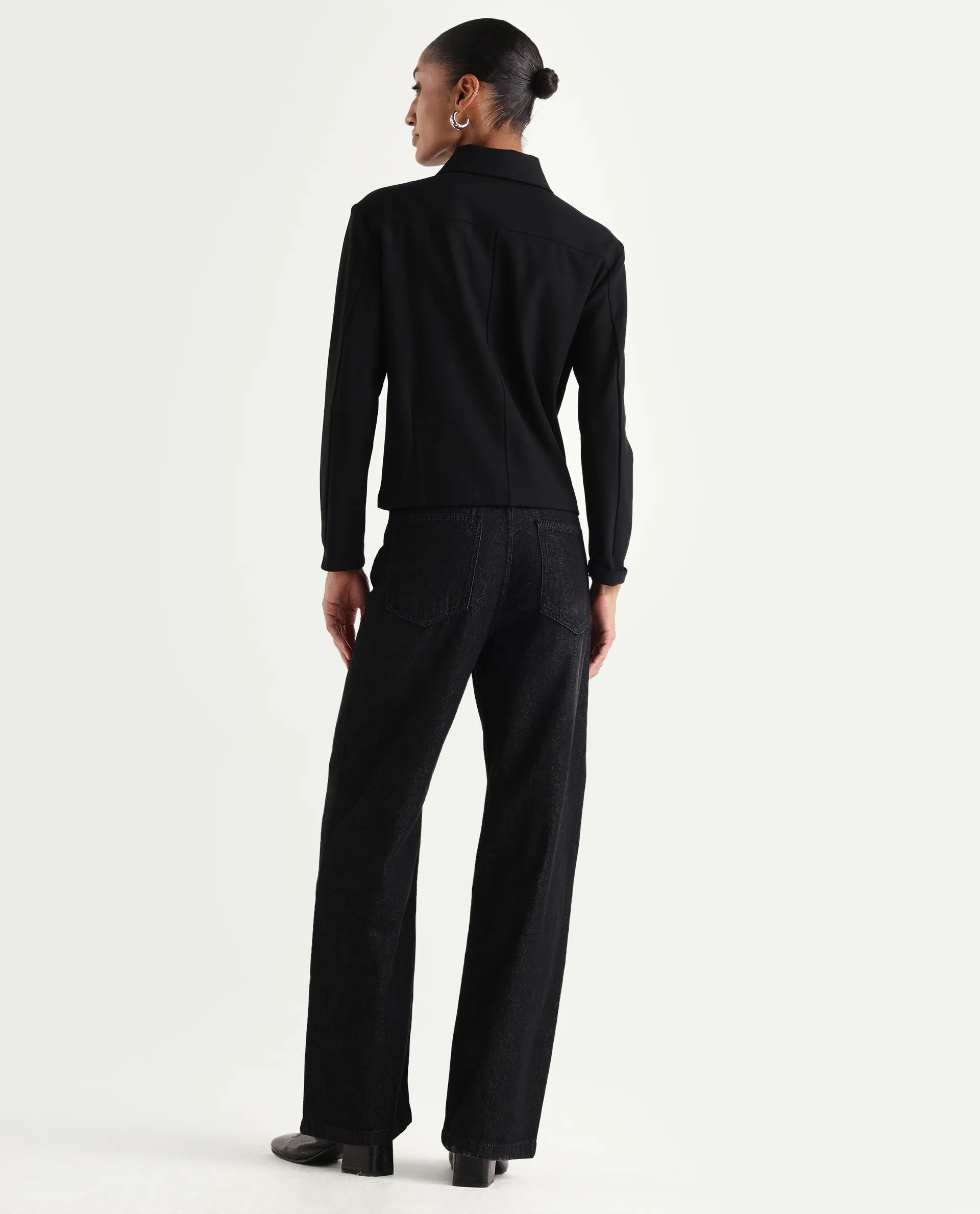Rareism Women's Dency Black Cotton Straight Plain Jeans