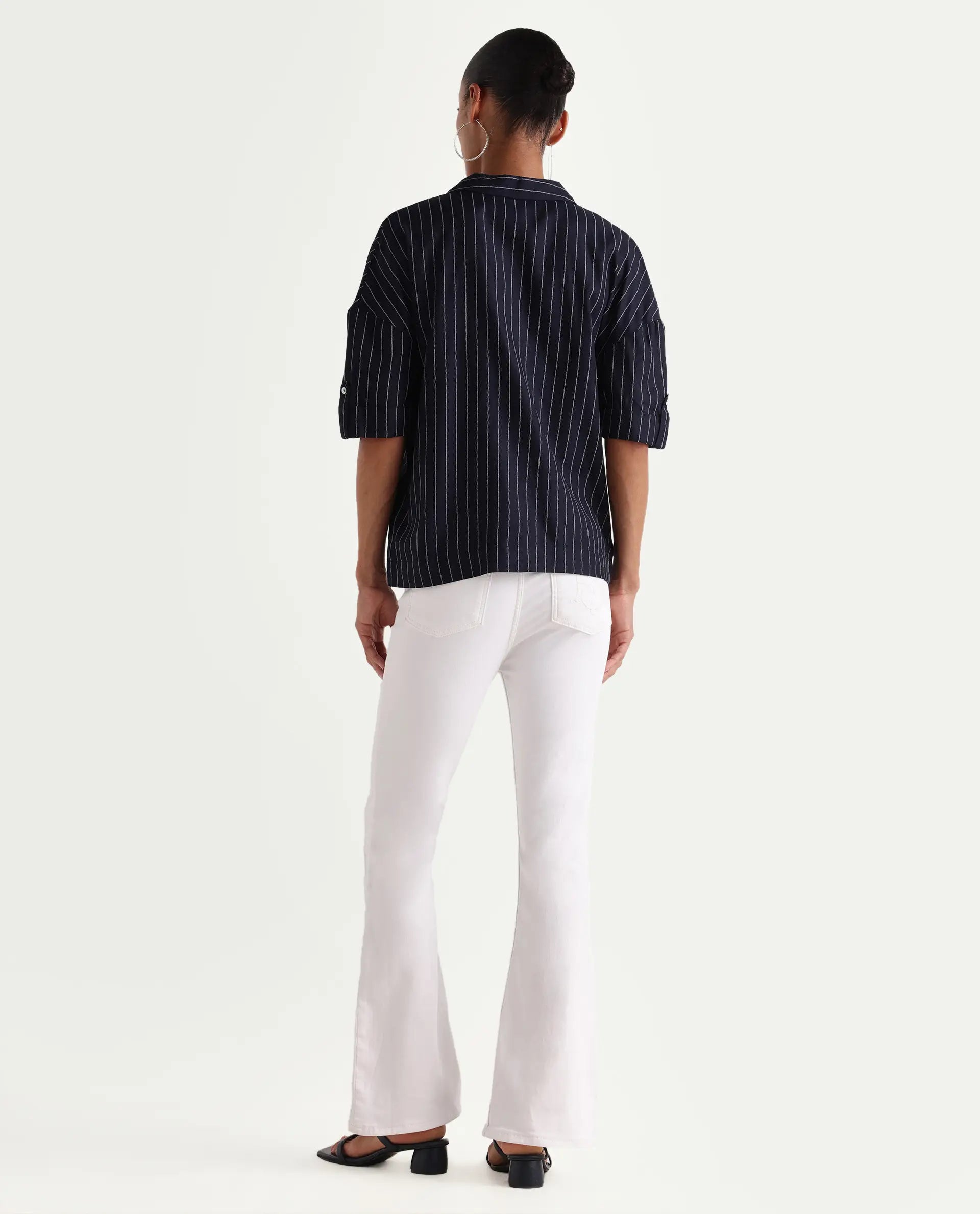 Rareism Women's Denro White Cotton Blend Bootcut Plain Jeans