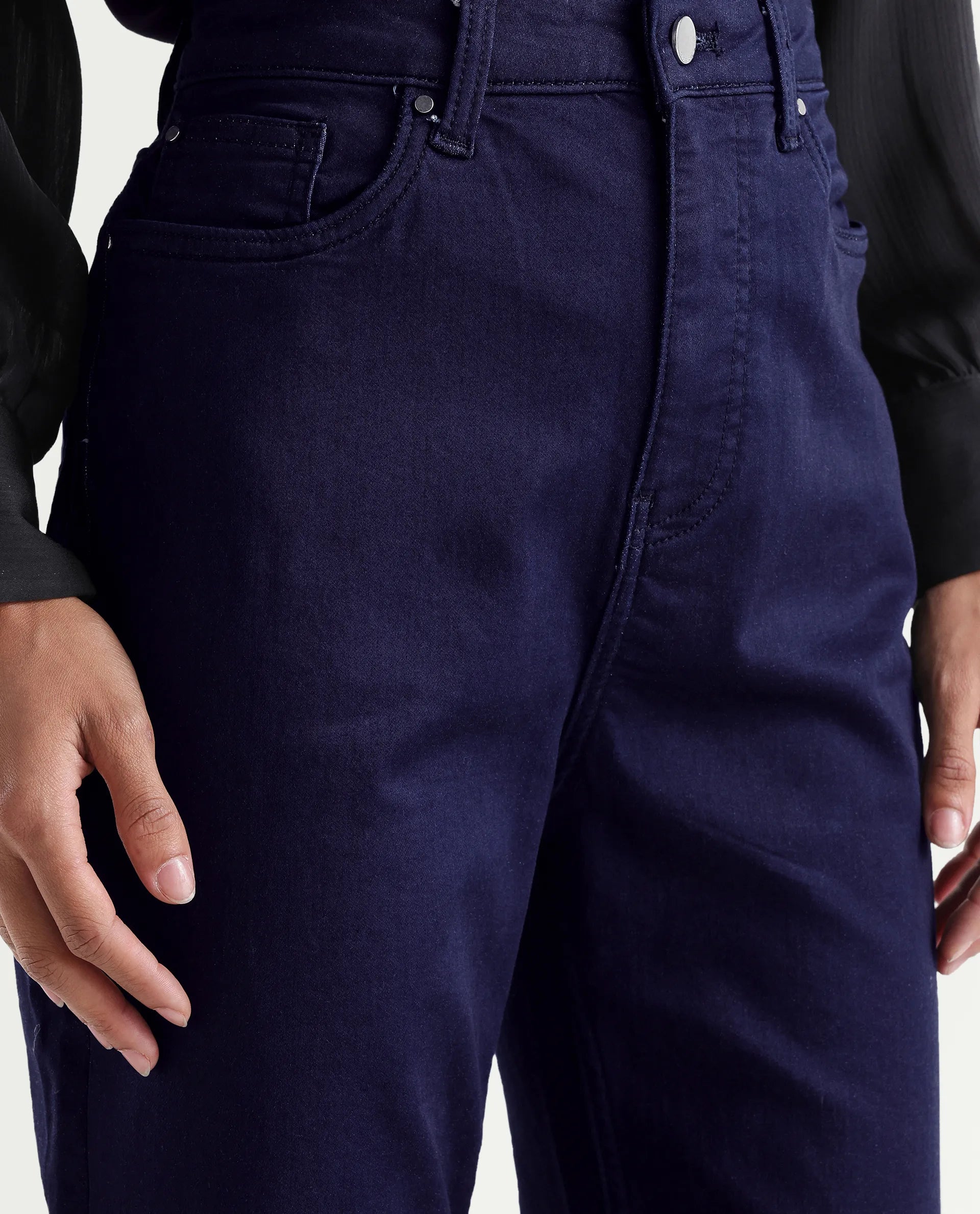 Rareism Women's Denly Navy Cotton Blend Straight Plain Jeans