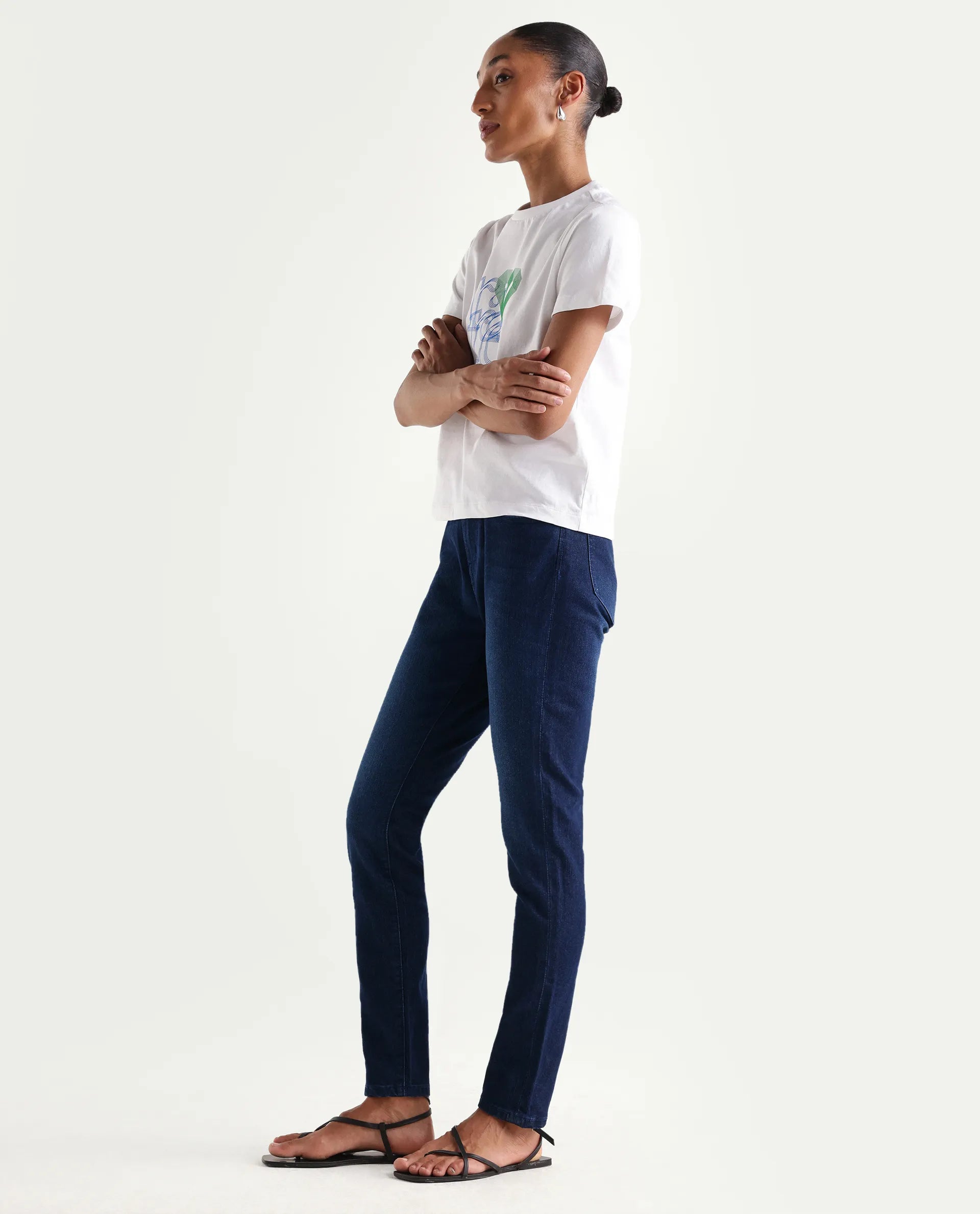 Rareism Women's Denvo Blue Cotton Blend Skinny Plain Jeans