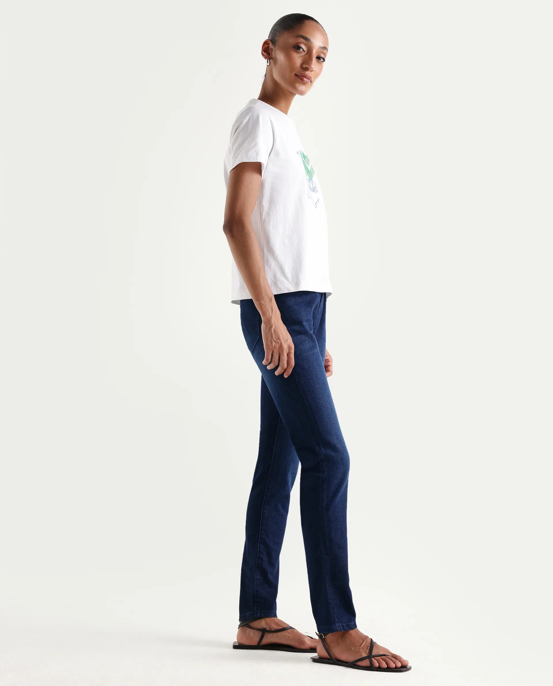 Rareism Women's Denvo Blue Cotton Blend Skinny Plain Jeans