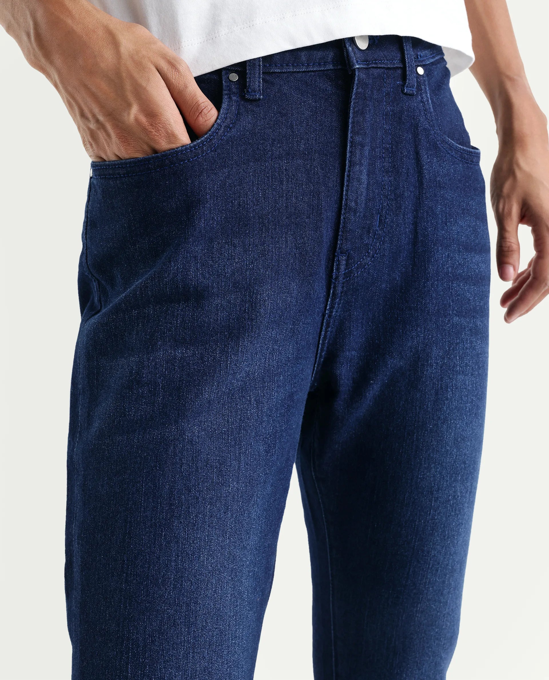 Rareism Women's Denvo Blue Cotton Blend Skinny Plain Jeans
