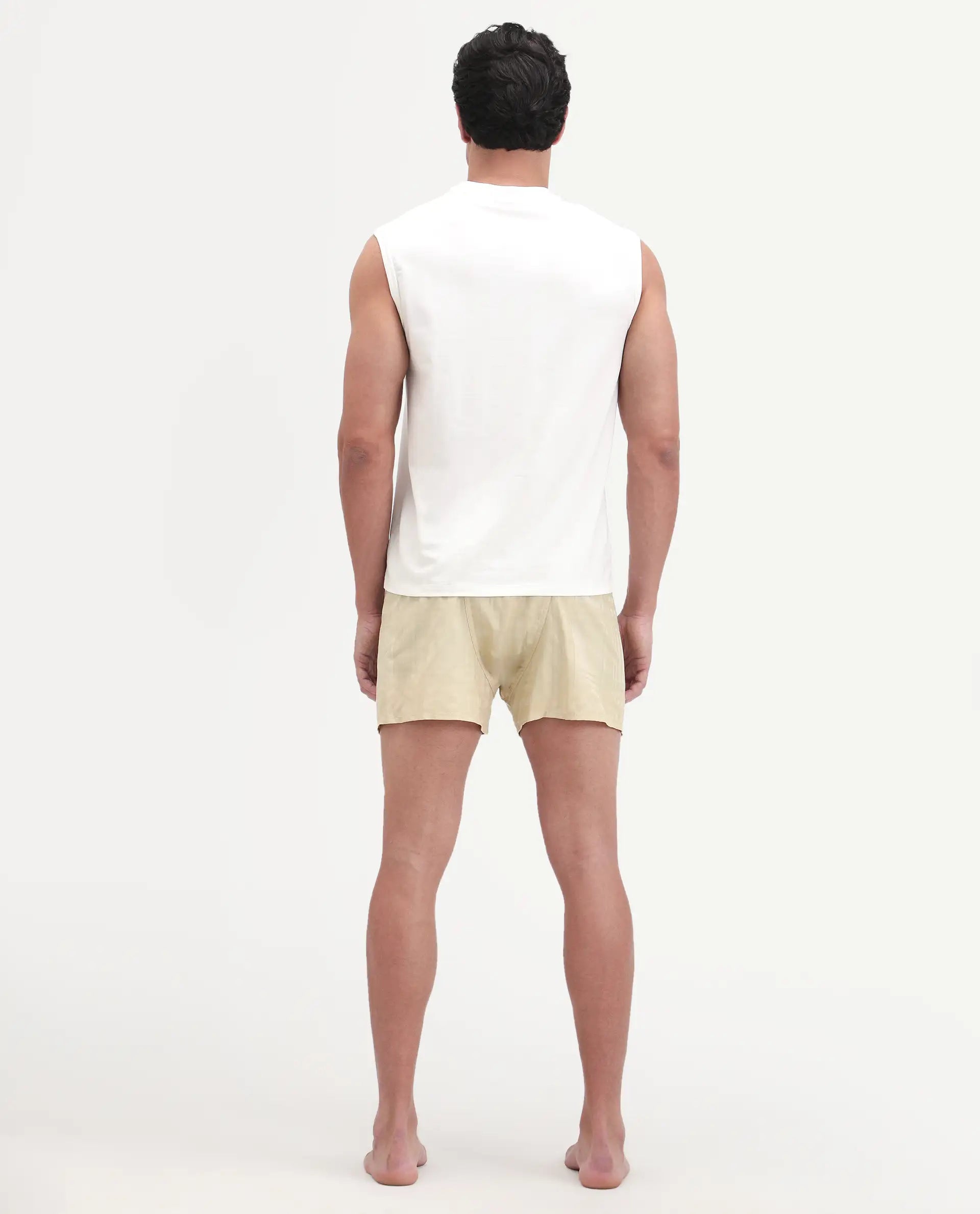 Rare Rabbit Men's Deval Beige Cotton Blend Fabric Regular Fit Checks Boxer