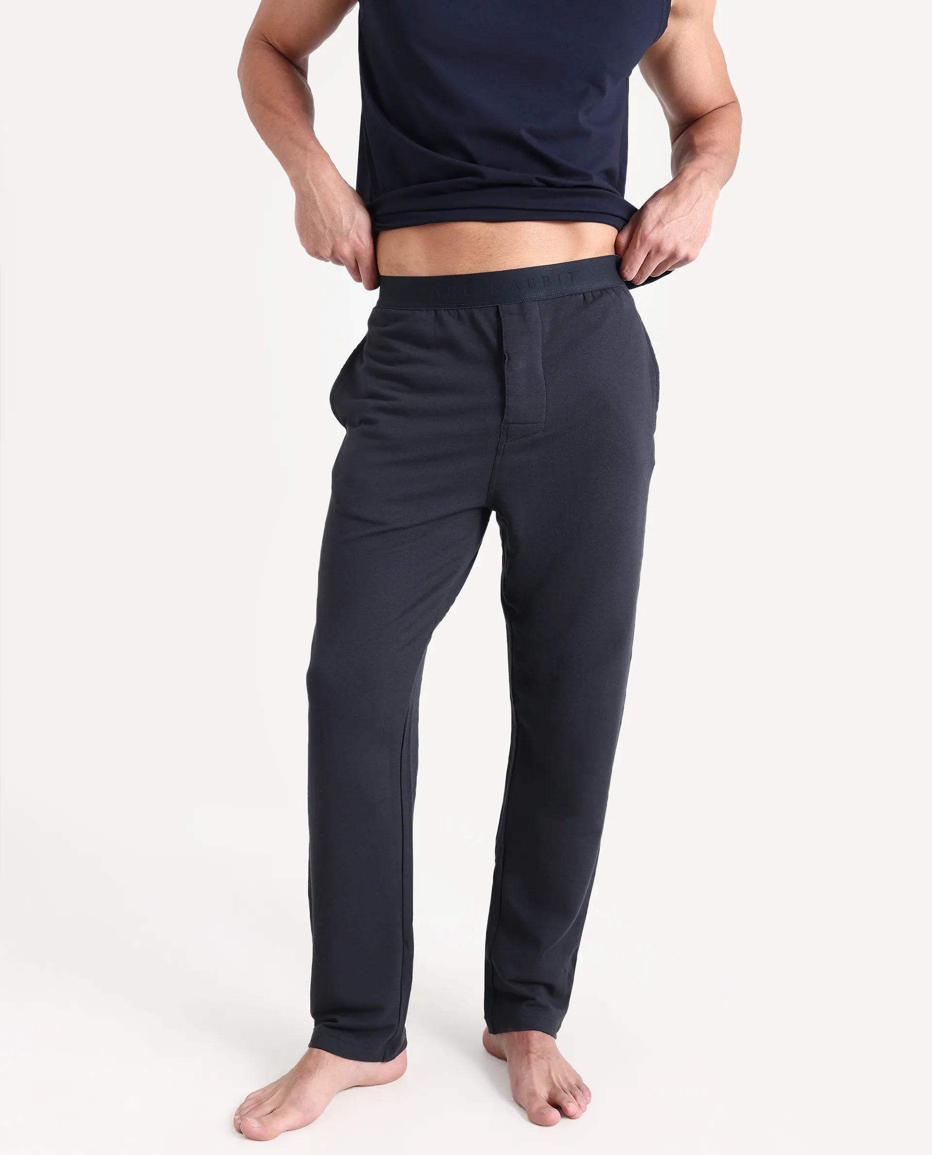 Rare Rabbit Men's Koney Navy Cotton Blend Fabric Regular Fit Plain Pajama