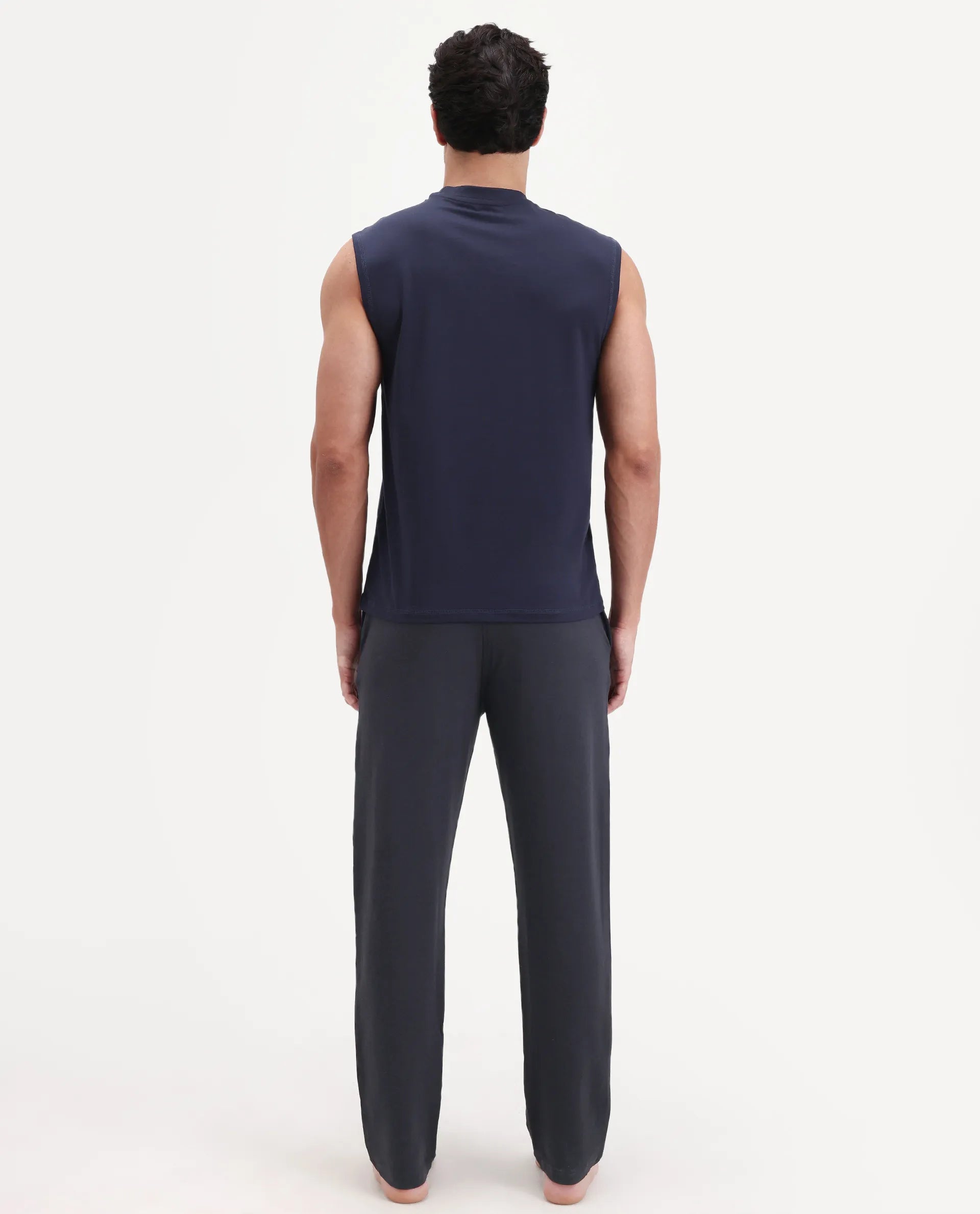 Rare Rabbit Men's Koney Navy Cotton Blend Fabric Regular Fit Plain Pajama