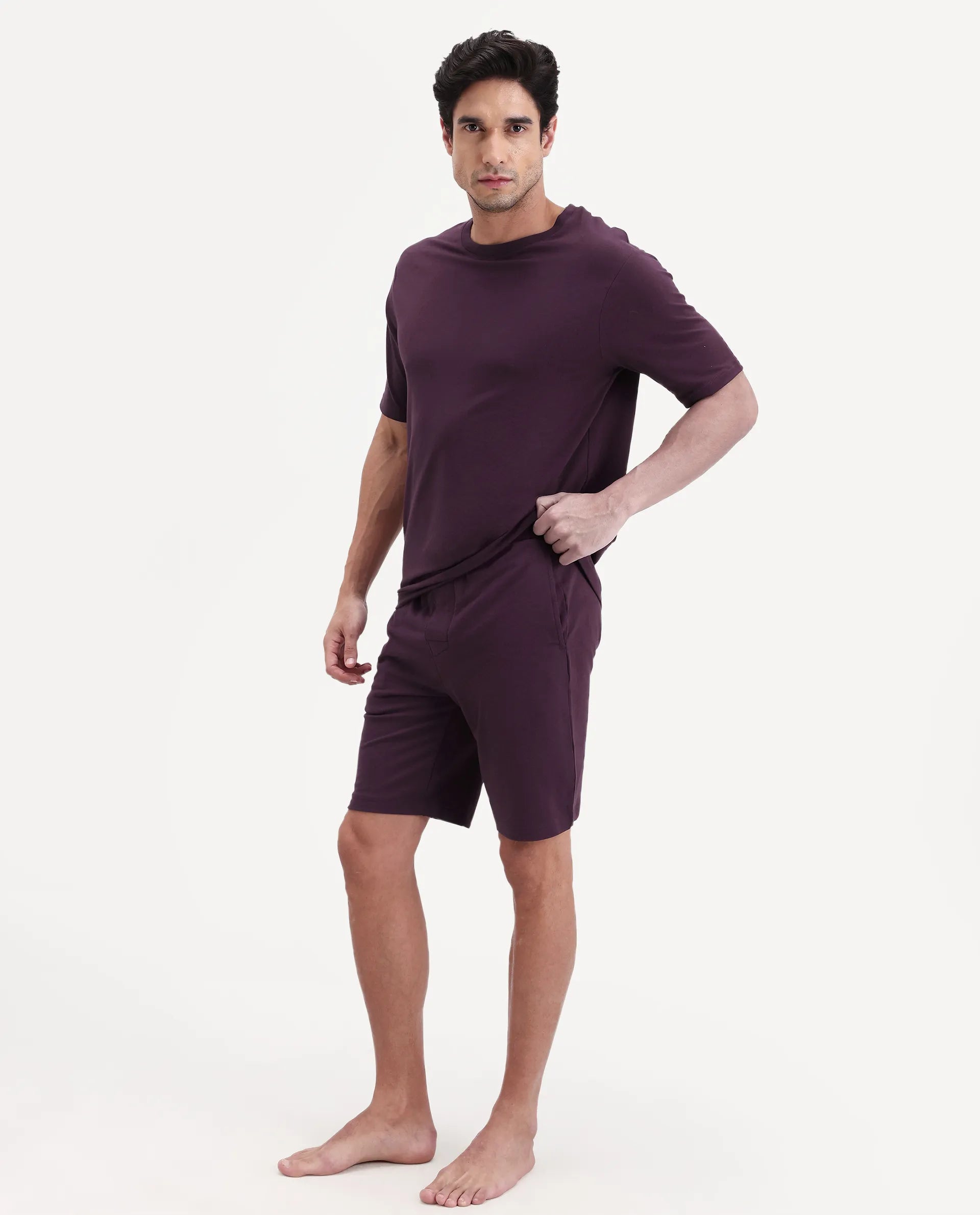Rare Rabbit Men's Pont Maroon Cotton Fabric Relaxed Fit Plain Stretchable Shorts