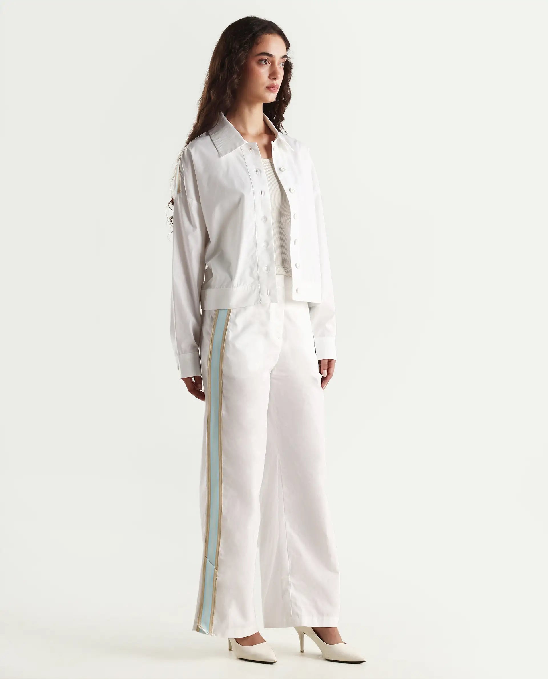 Rareism Women's Nocam B Off White Cotton Plain Ankle Length Wide Trouser