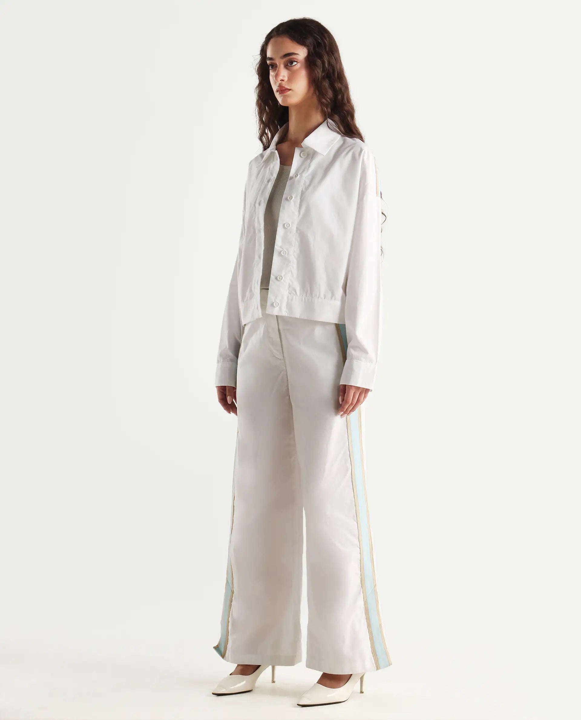 Rareism Women's Nocam B Off White Cotton Plain Ankle Length Wide Trouser