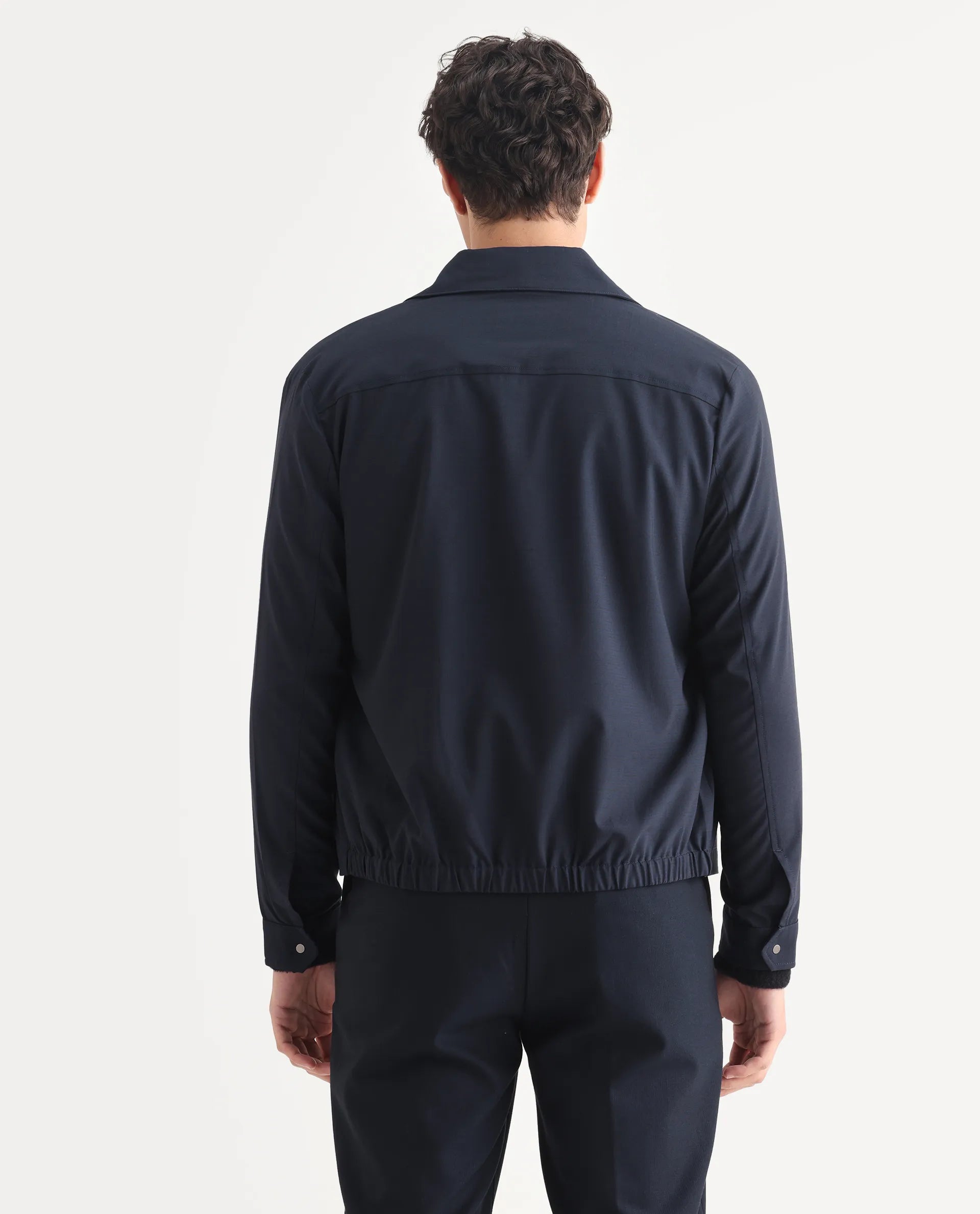 Rare Rabbit Men's Micraso Navy Polyester Blend Checked Print Regular Fit Full Sleeve Collared Shacket