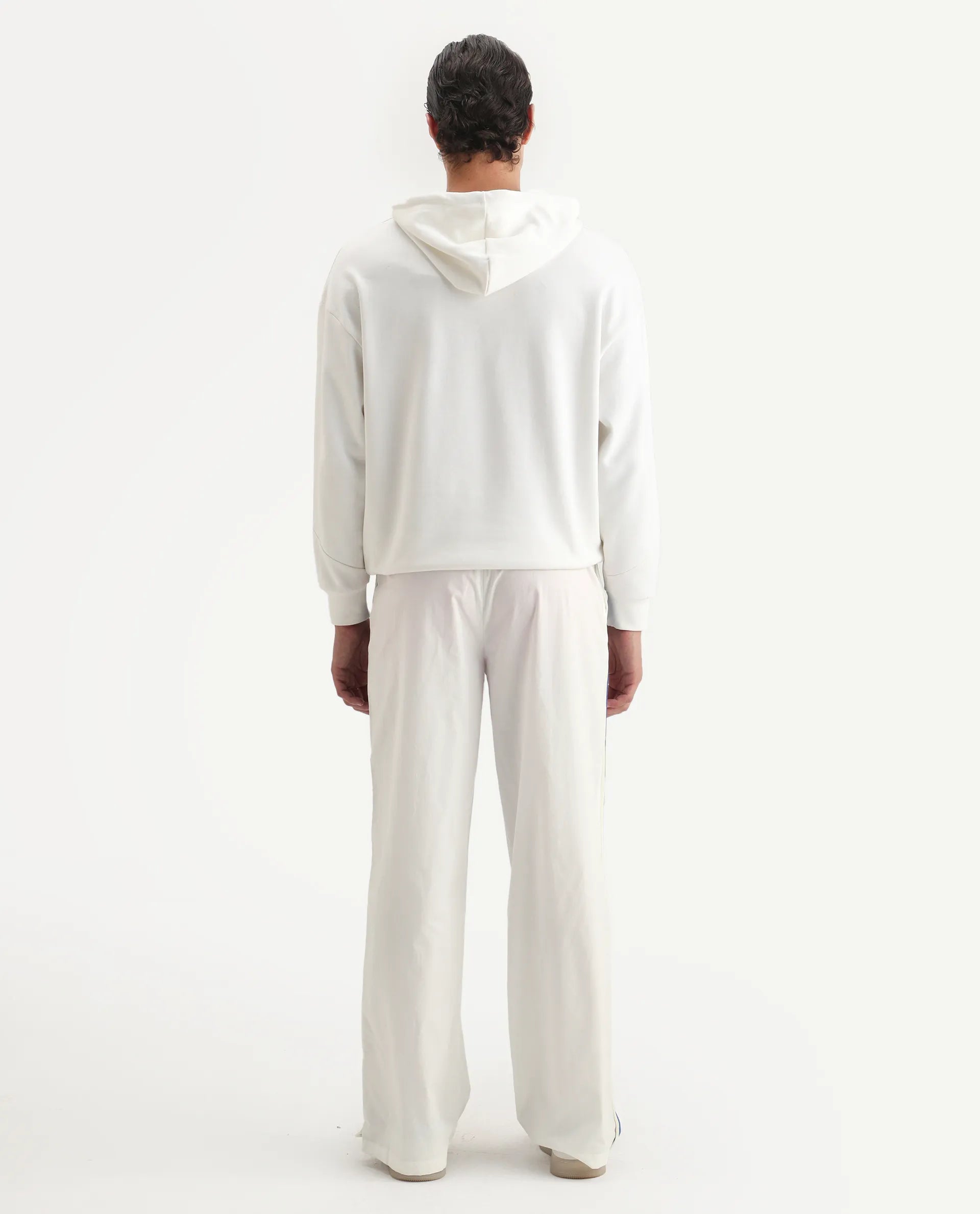 Rare Rabbit Men's Macon White Cotton Plain Baggy Fit Track Pant