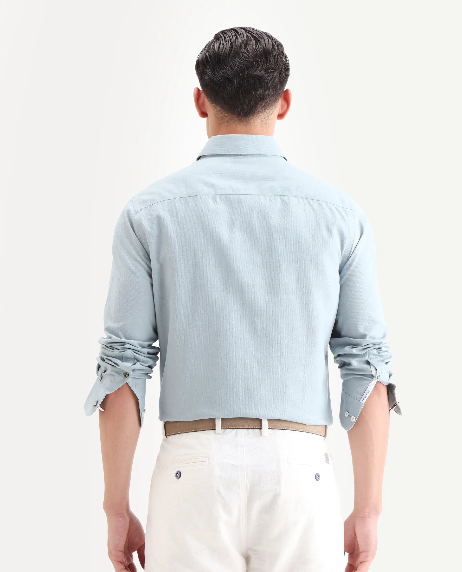 Rare Rabbit Men's Lasko Light Blue Cotton Plain Regular Fit Full Sleeve Collared Shirt