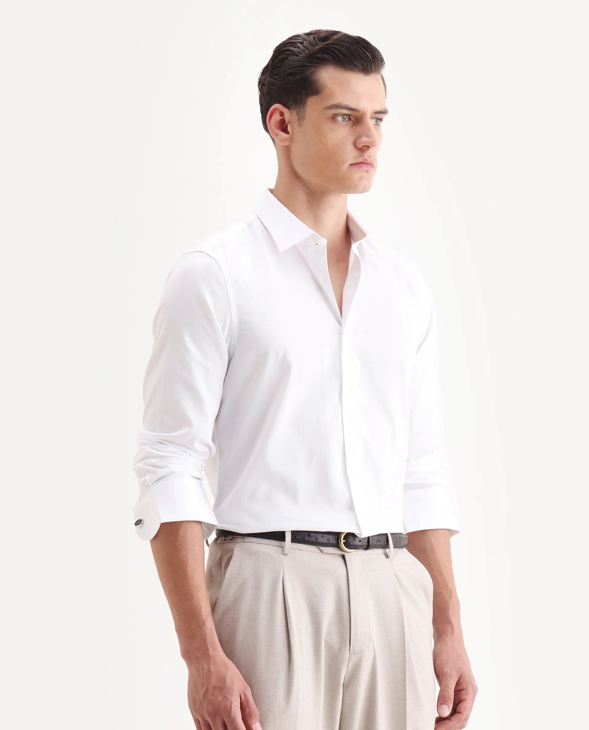 Rare Rabbit Men's Rocco White Cotton Plain Regular Fit Full Sleeve Collared Shirt