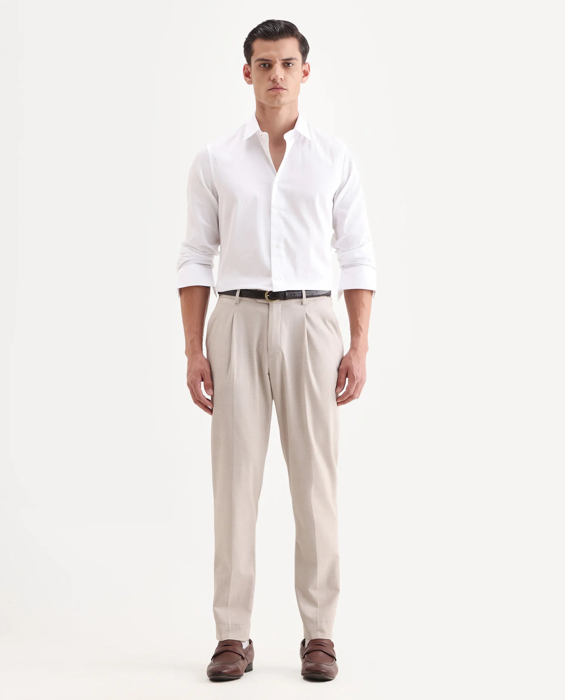 Rare Rabbit Men's Rocco White Cotton Plain Regular Fit Full Sleeve Collared Shirt