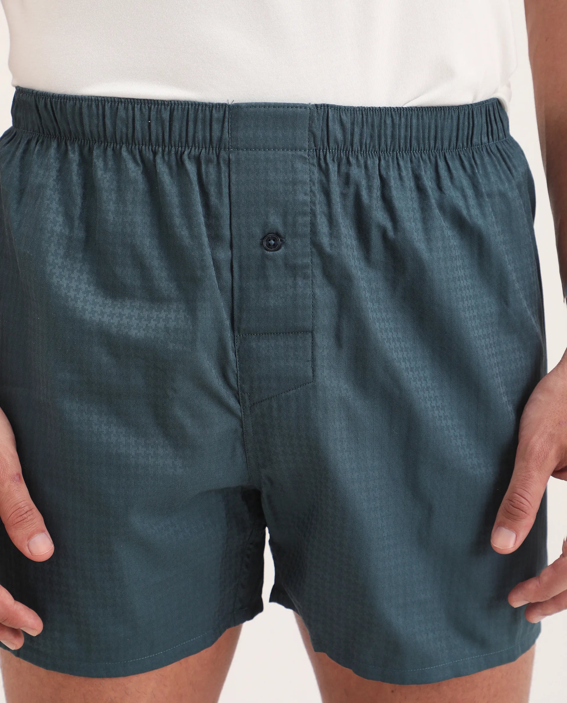 Rare Rabbit Men's Kiva Dark Teal Linen Blend Regular Fit Checks Boxer