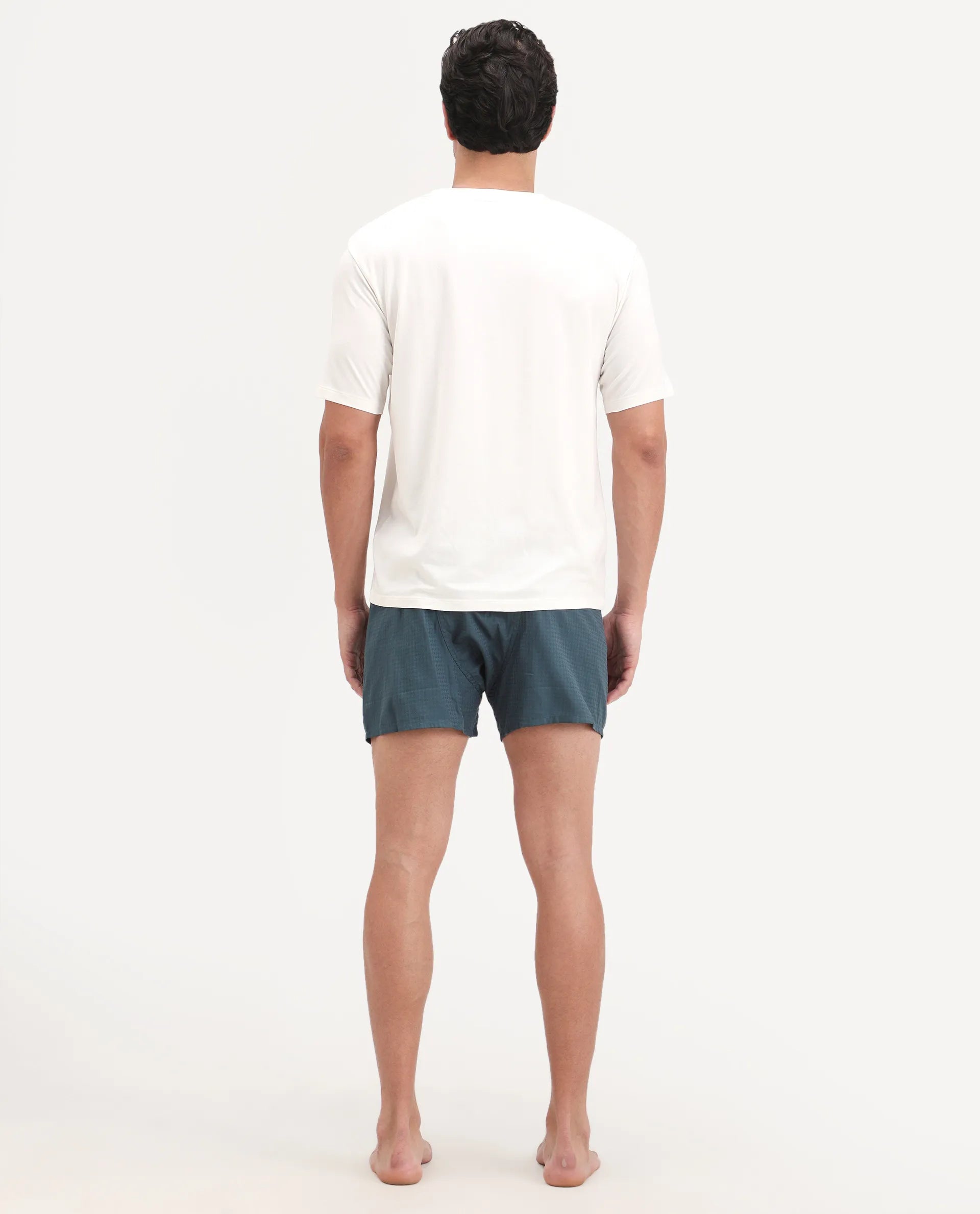 Rare Rabbit Men's Kiva Dark Teal Linen Blend Regular Fit Checks Boxer