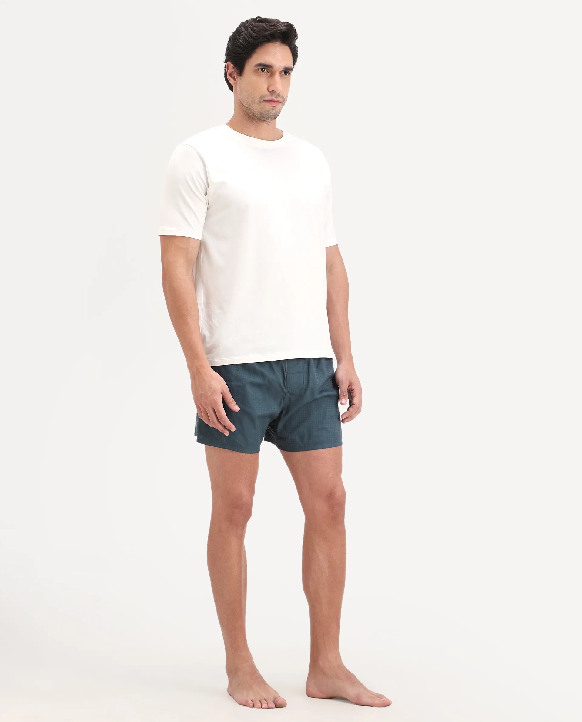 Rare Rabbit Men's Kiva Dark Teal Linen Blend Regular Fit Checks Boxer