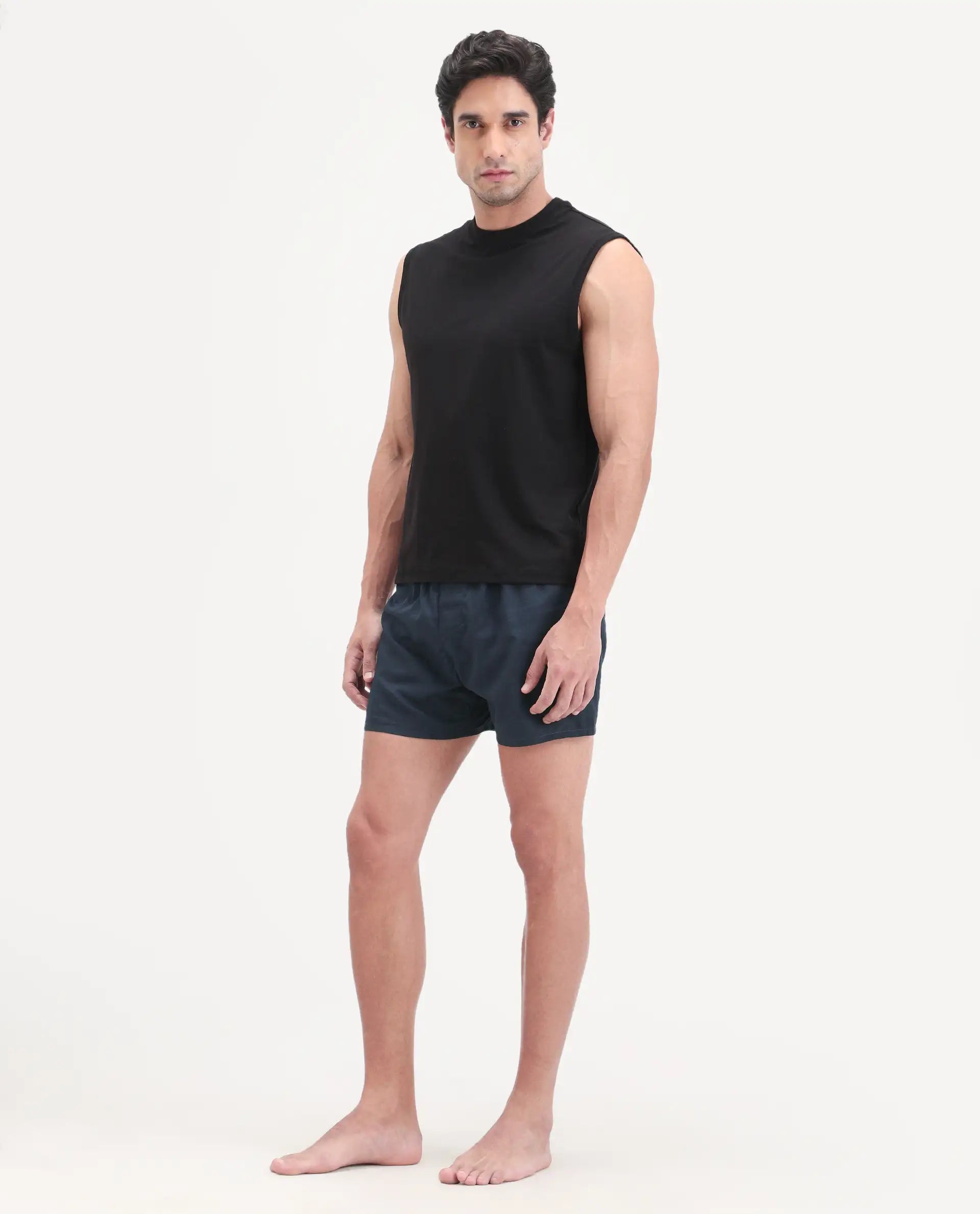 Rare Rabbit Men's Kiva Dark Navy Linen Blend Regular Fit Checks Boxer