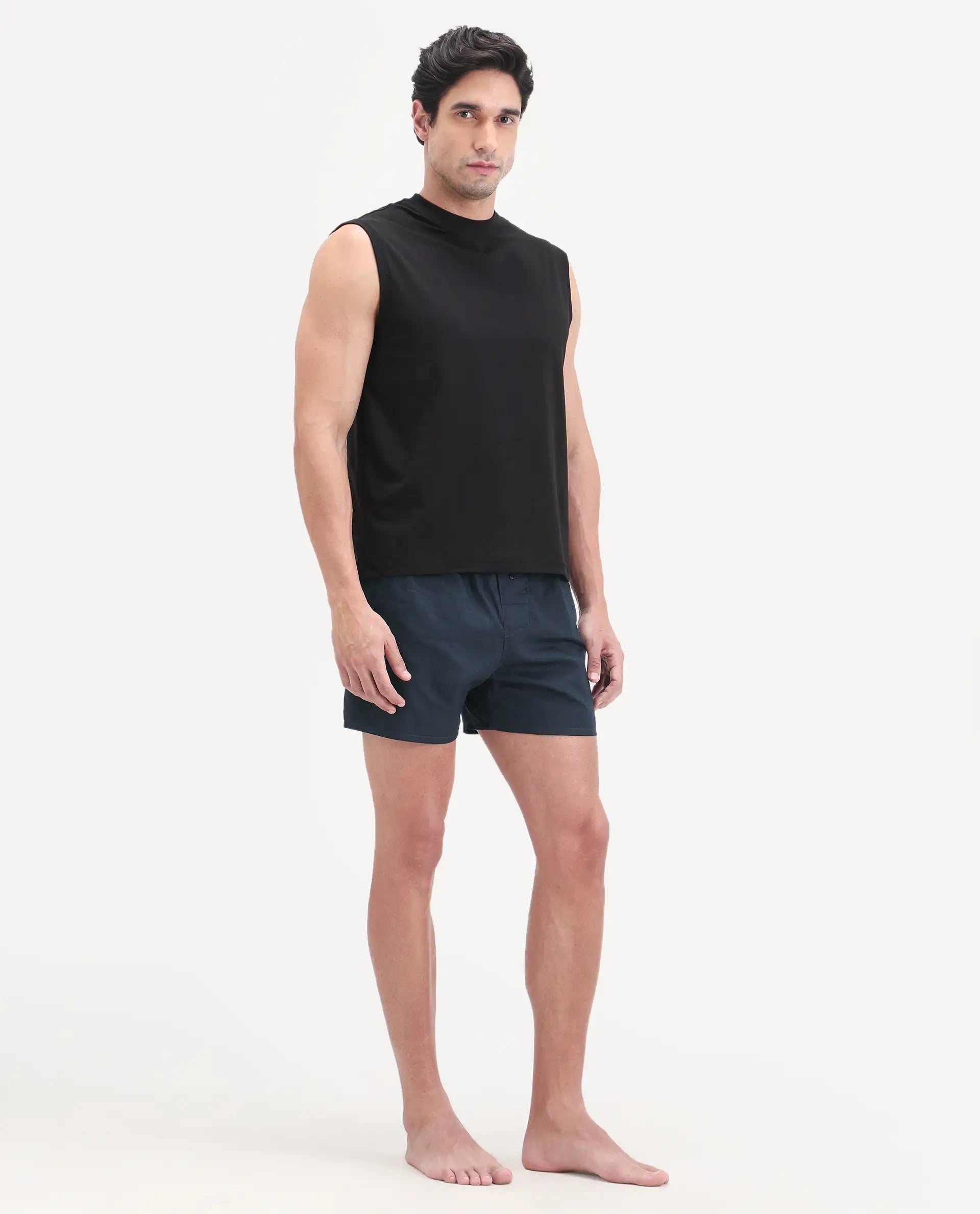 Rare Rabbit Men's Kiva Dark Navy Linen Blend Regular Fit Checks Boxer