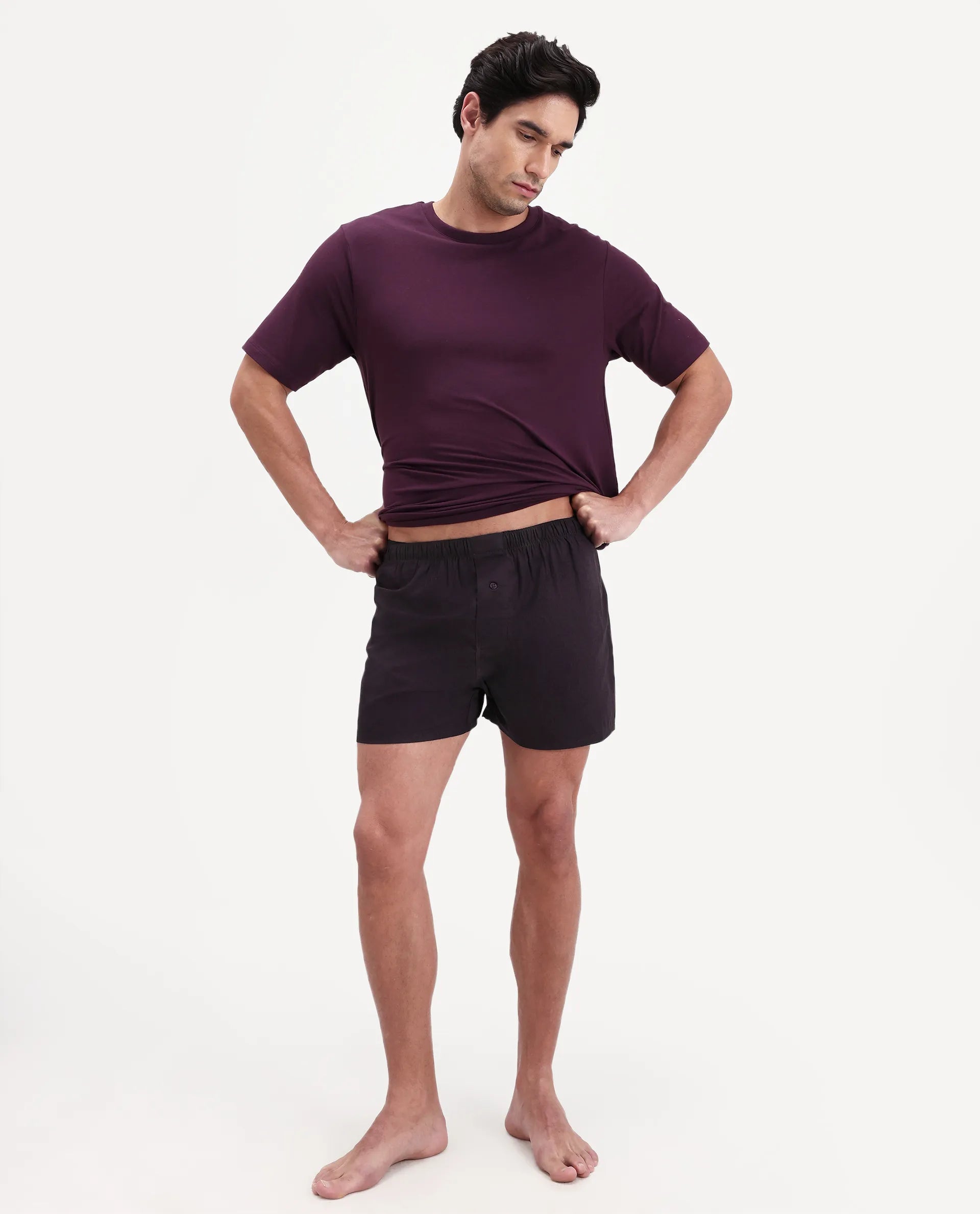 Rare Rabbit Men's Kiva Dark Maroon Linen Blend Regular Fit Checks Boxer