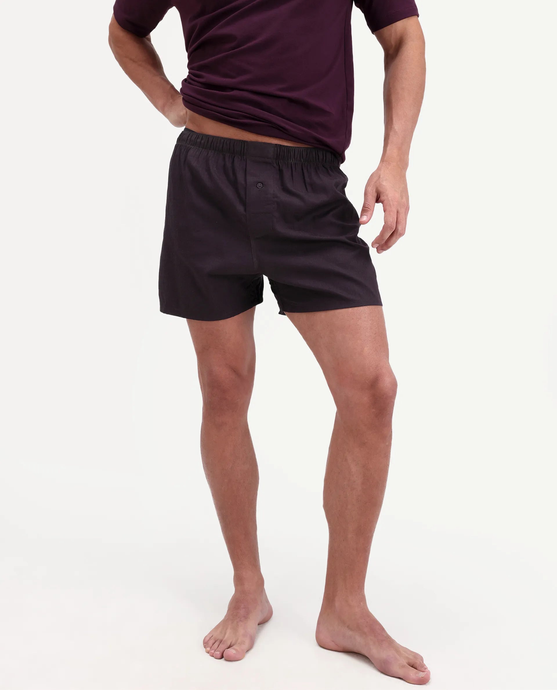 Rare Rabbit Men's Kiva Dark Maroon Linen Blend Regular Fit Checks Boxer