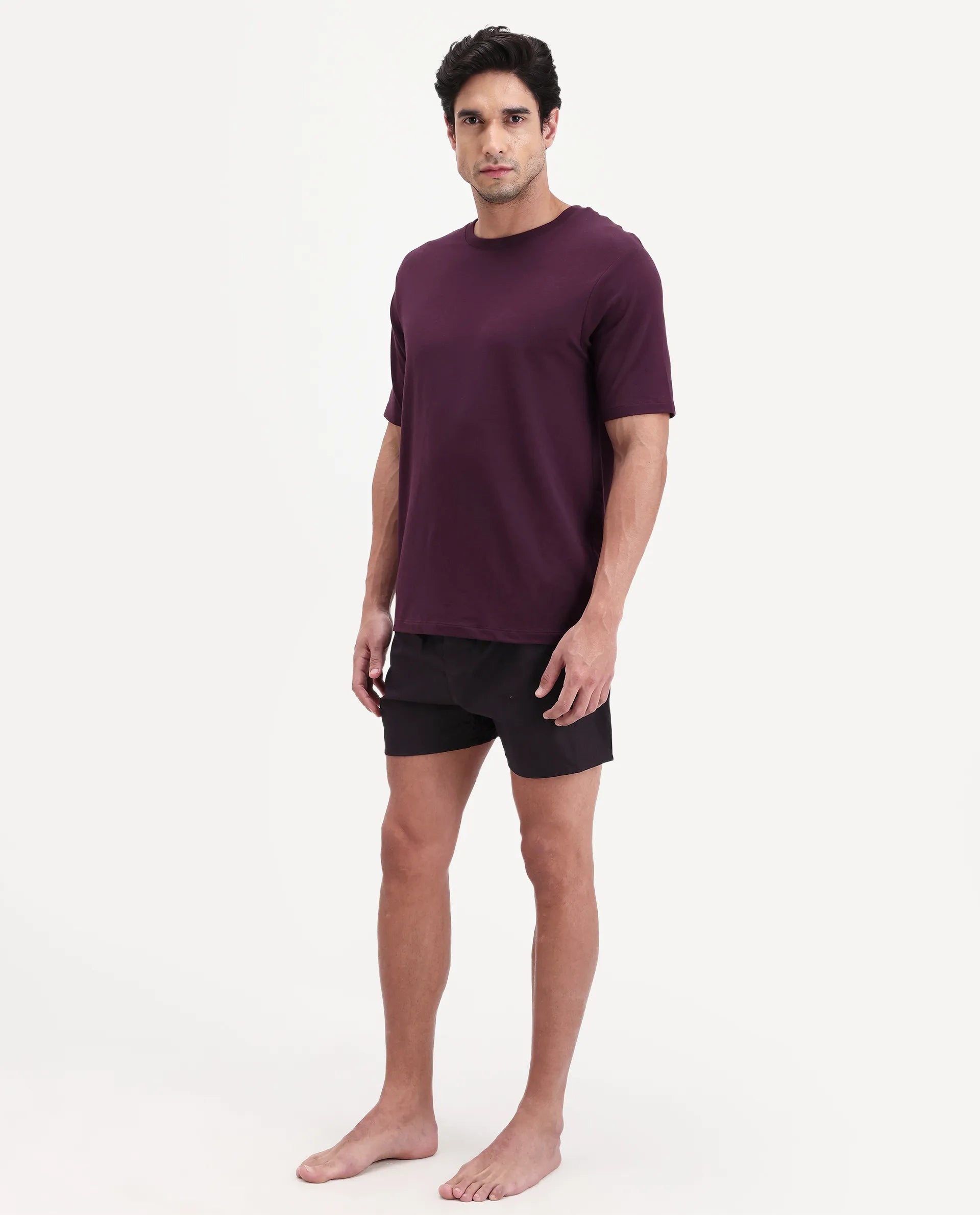 Rare Rabbit Men's Kiva Dark Maroon Linen Blend Regular Fit Checks Boxer