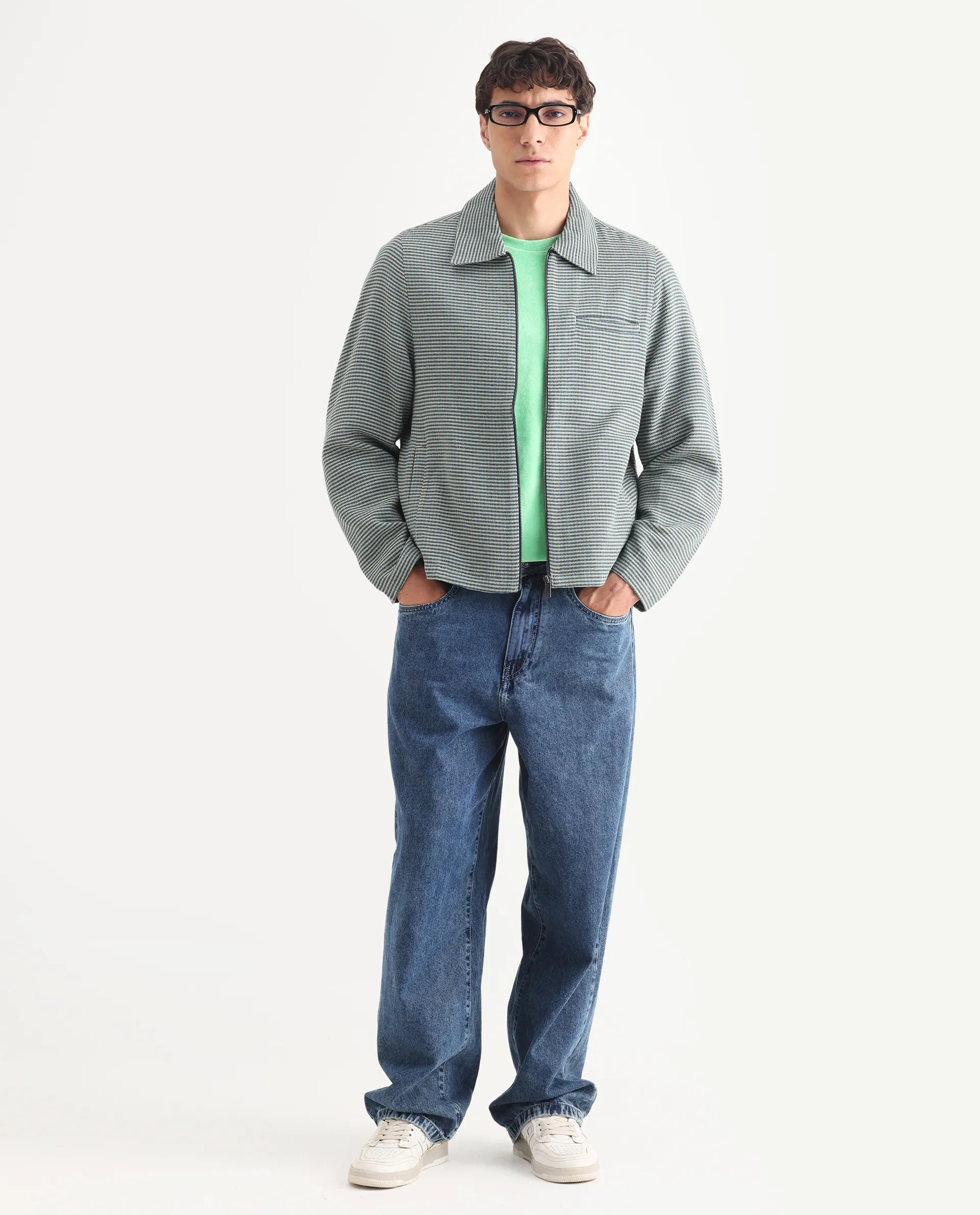 Rare Rabbit Men's Pexrul Teal Cotton Checked Print Relaxed Fit Full Sleeve Spread Collar Jacket