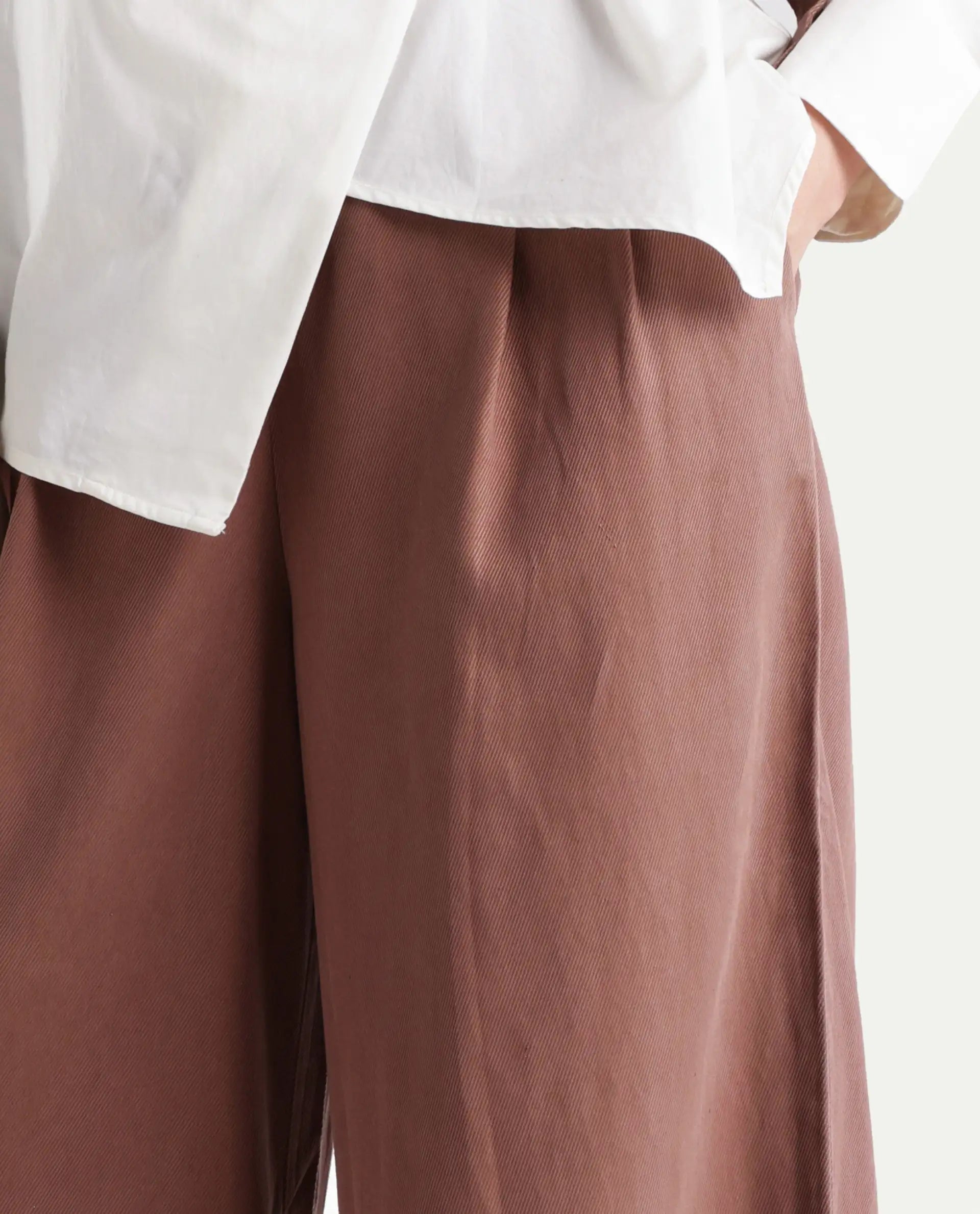 Rareism Women's Bhaleyn B Light Brown Cotton Blend Plain Ankle Length Flared Trouser