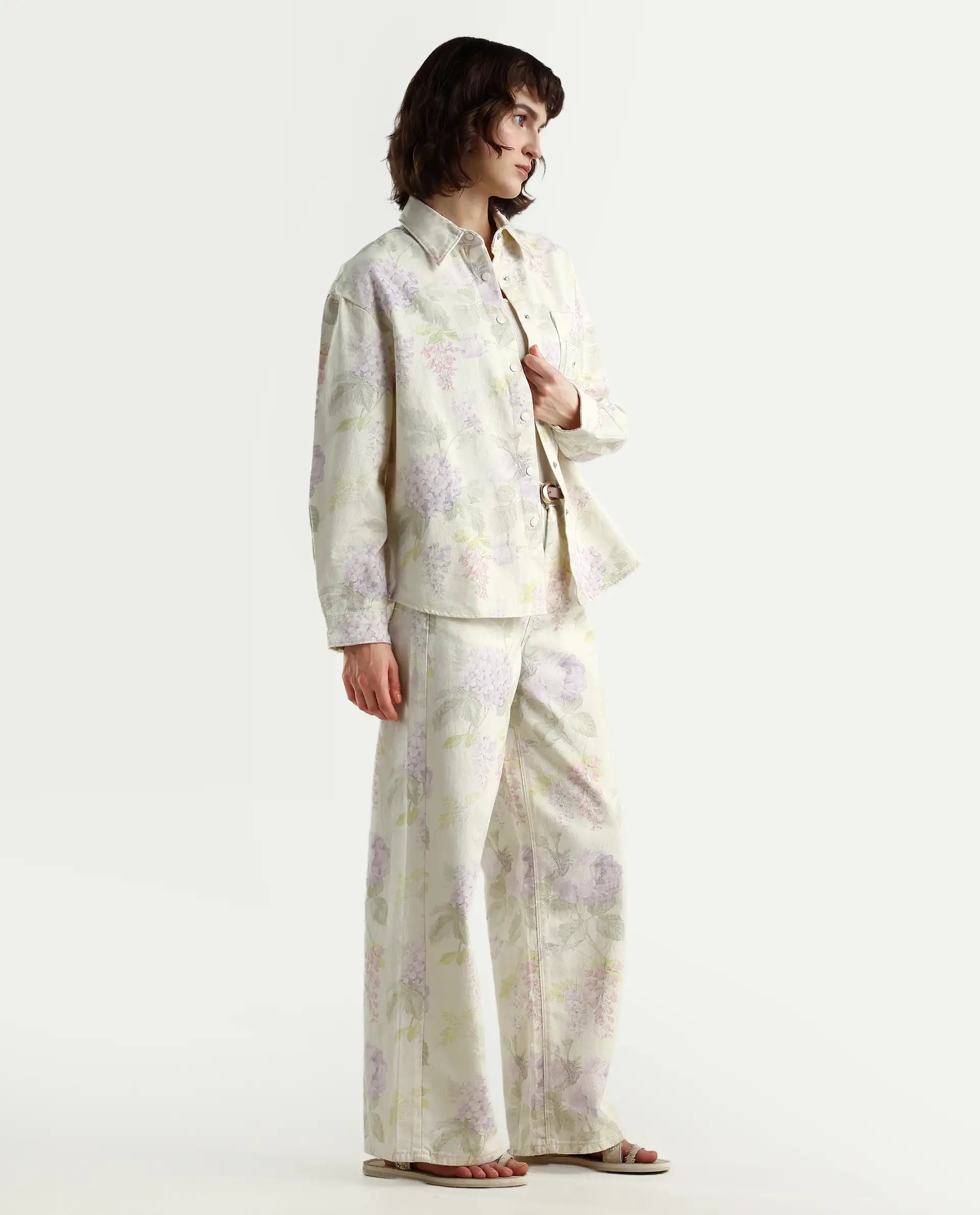 Rareism Women's Prebin-B Multi Cotton Floral Print Ankle Length Wide Trouser