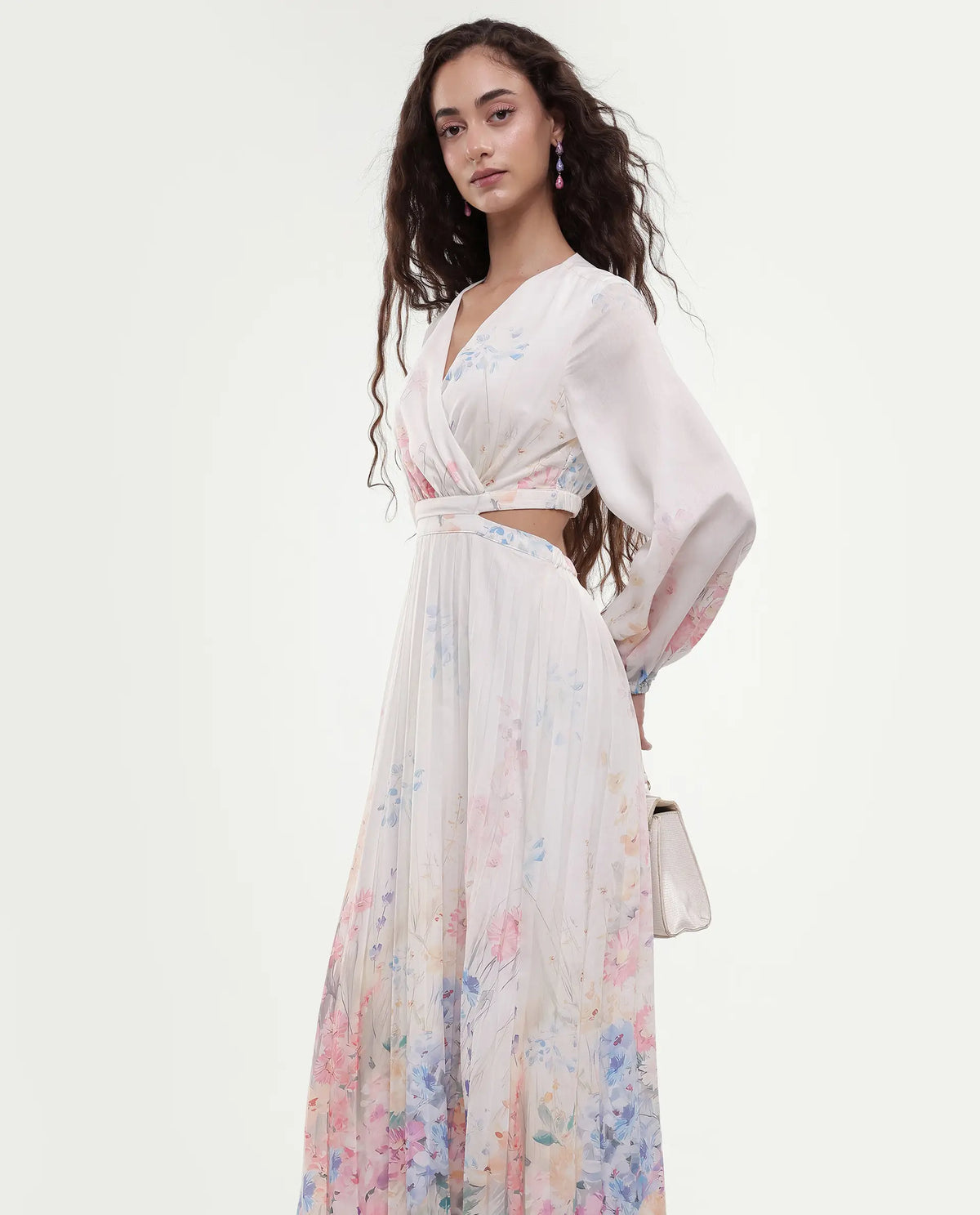 Rareism Women's Preger Multi Polyester V-Neck Floral Print Midi Fit And Flare Dress